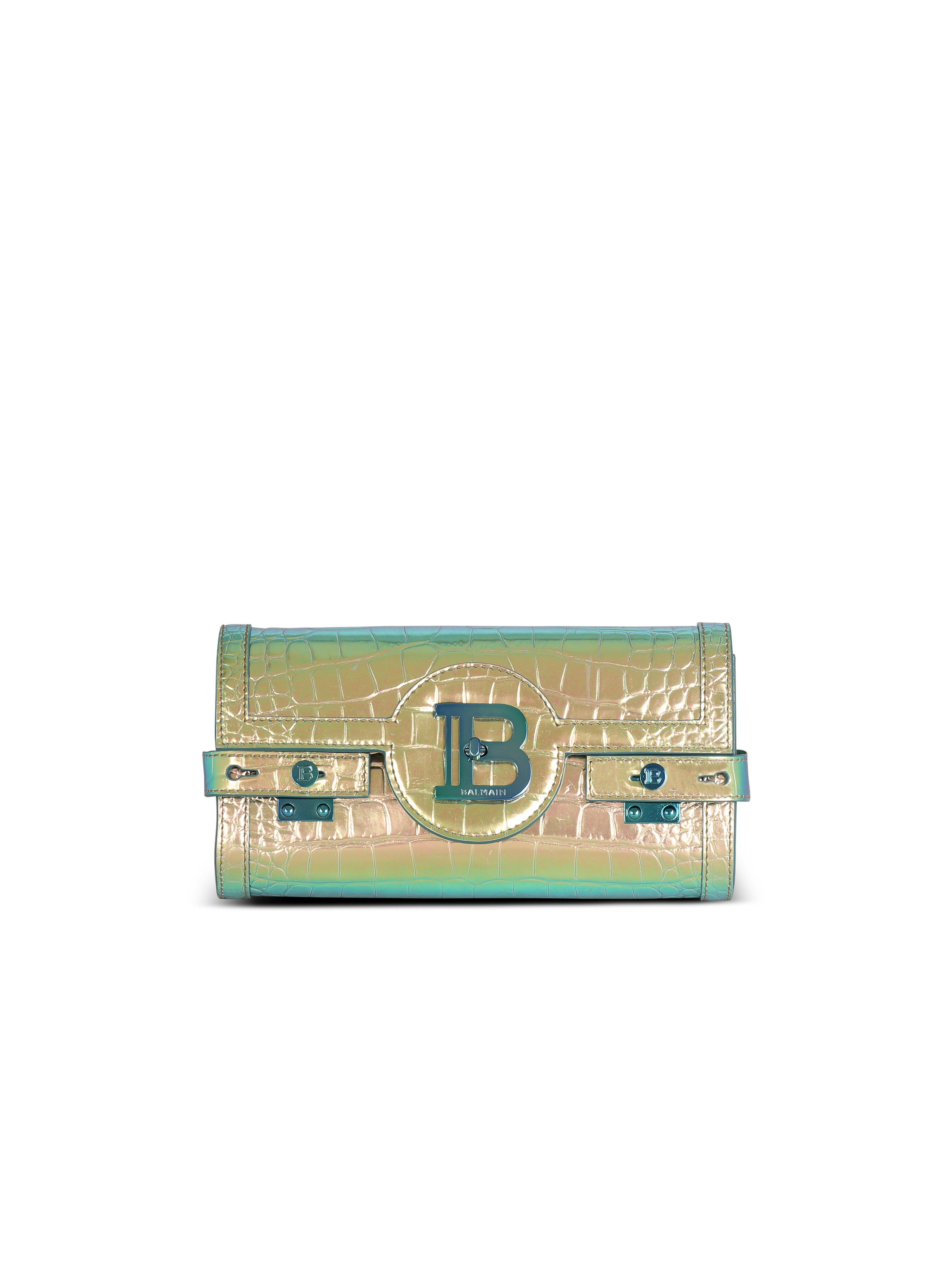 B-Buzz 23 clutch bag in crocodile-embossed leather, multicolor