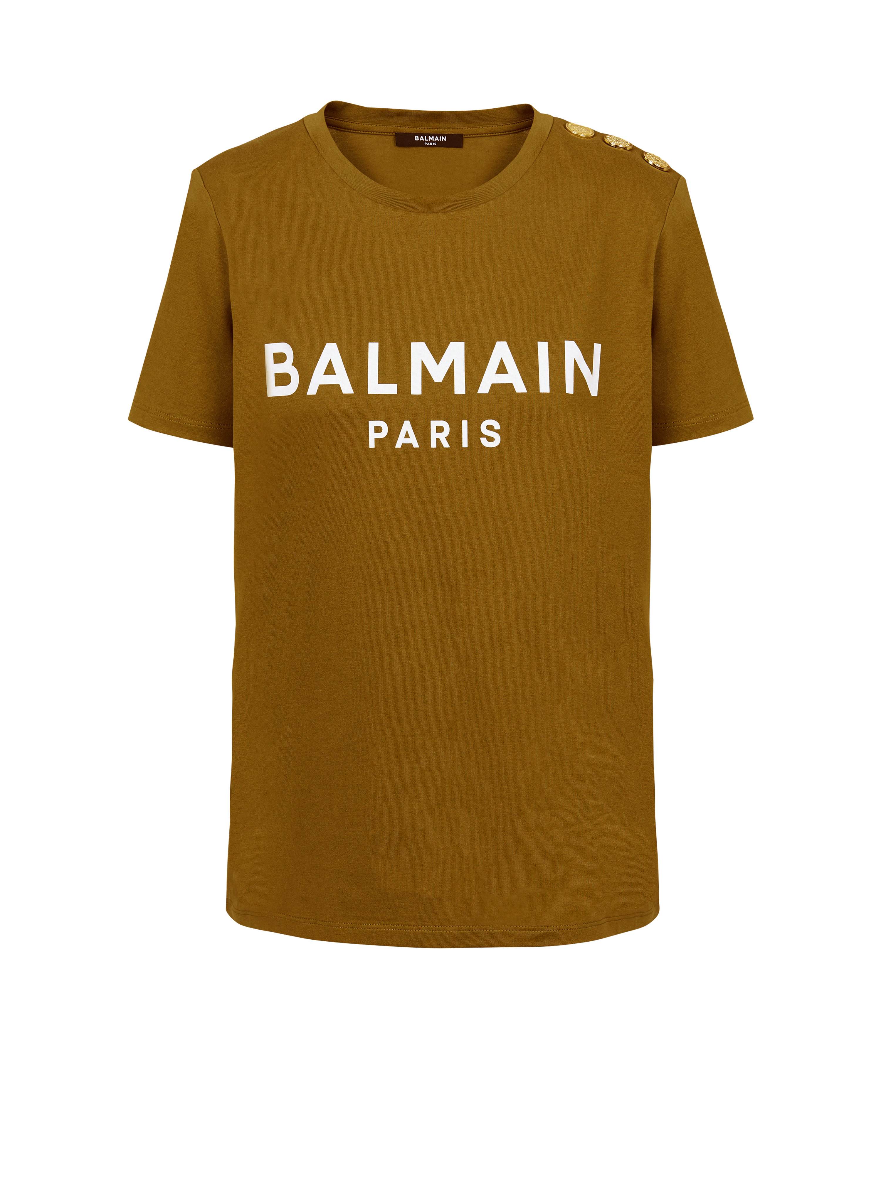 Eco-responsible cotton T-shirt with Balmain logo print, khaki