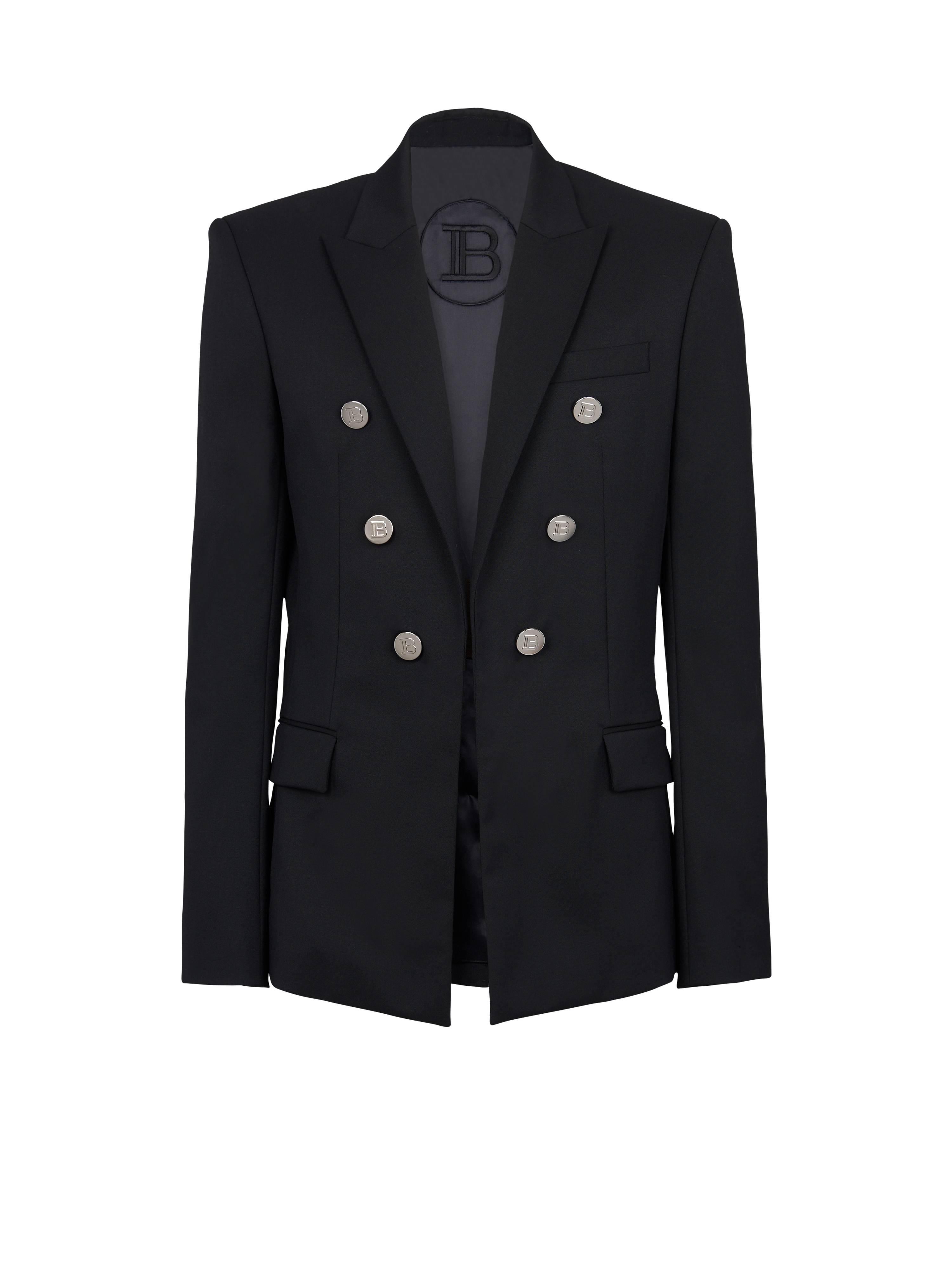 Double-breasted wool blazer, black