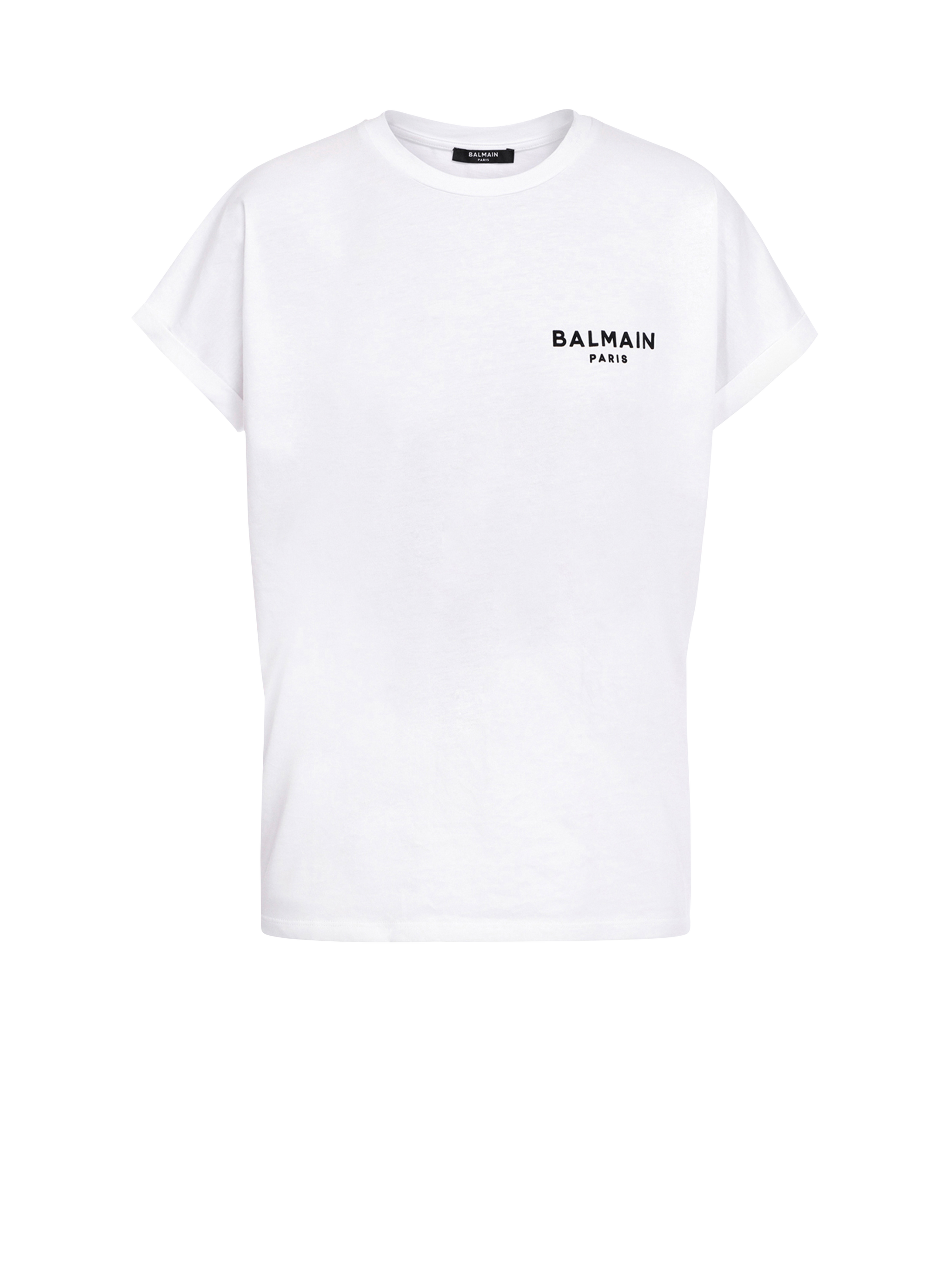 小号植绒 Balmain 徽标装饰短款环保设计棉质 T 恤, white