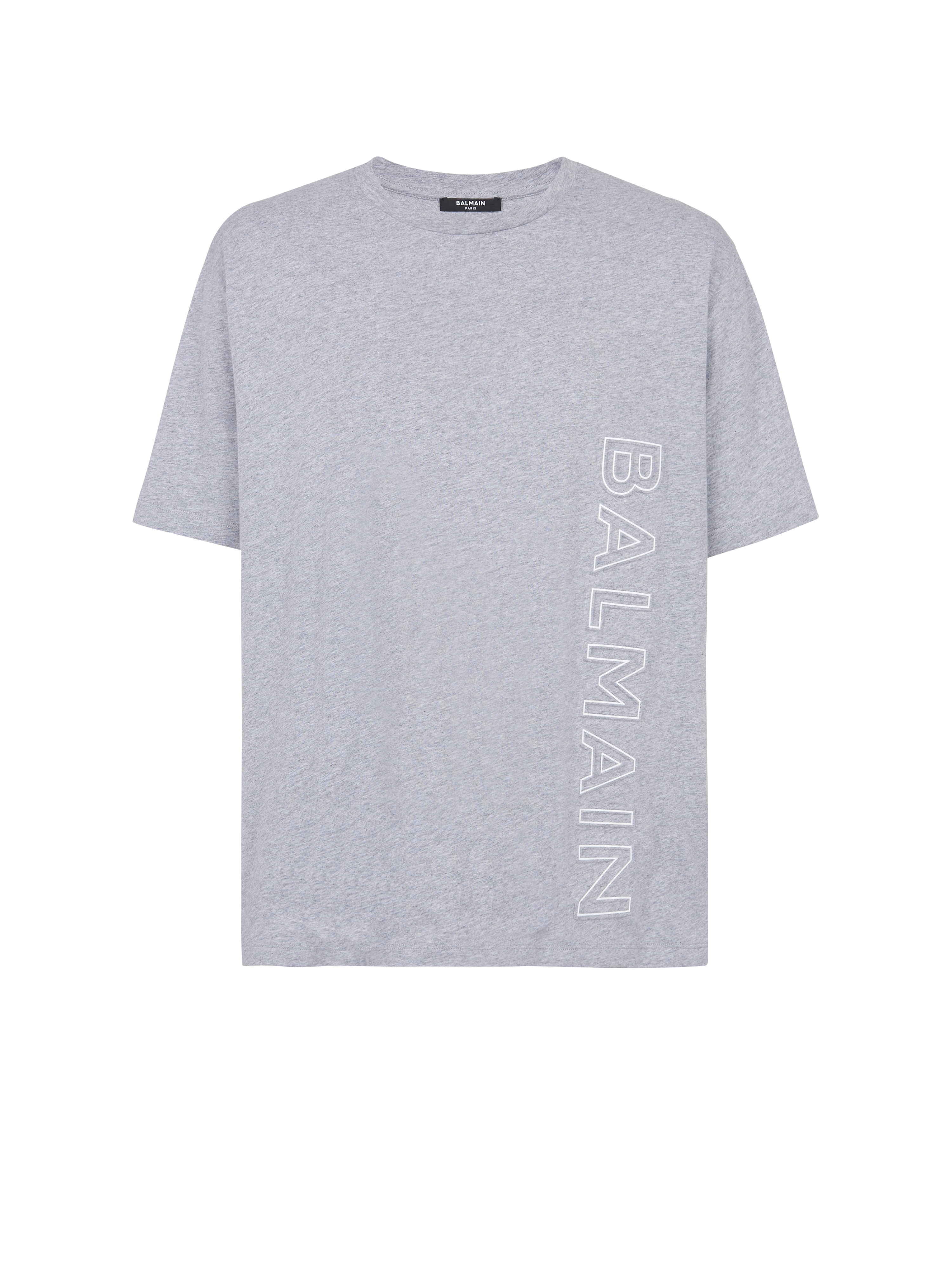 T-shirt in eco-responsible cotton with reflective Balmain logo, grey