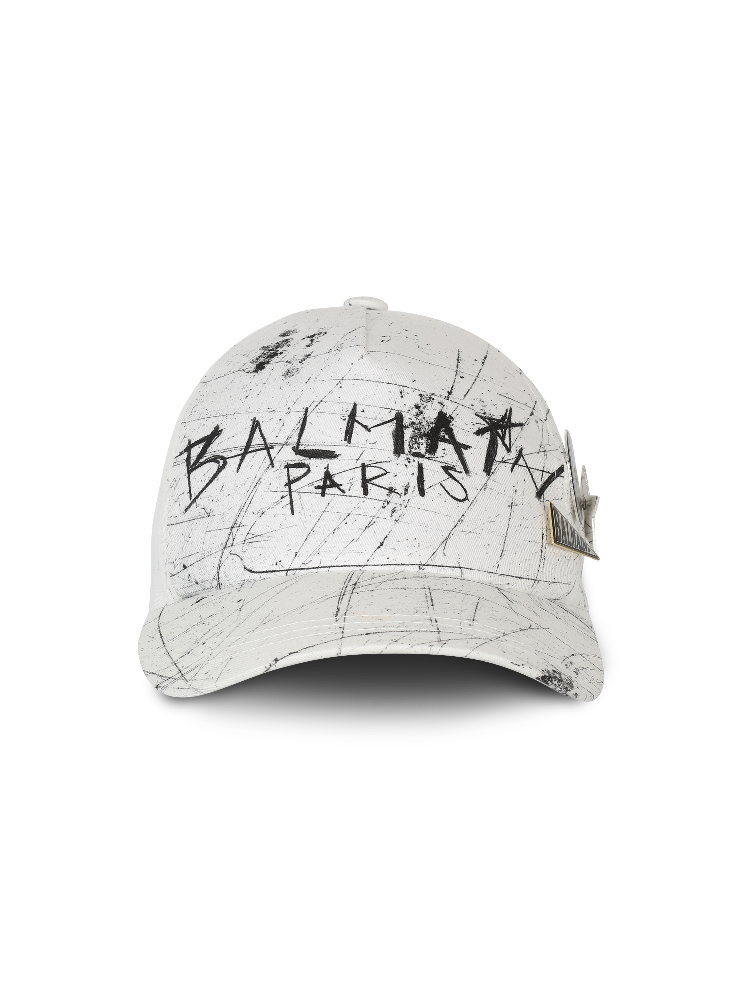 Cotton cap with graffiti Balmain logo, white