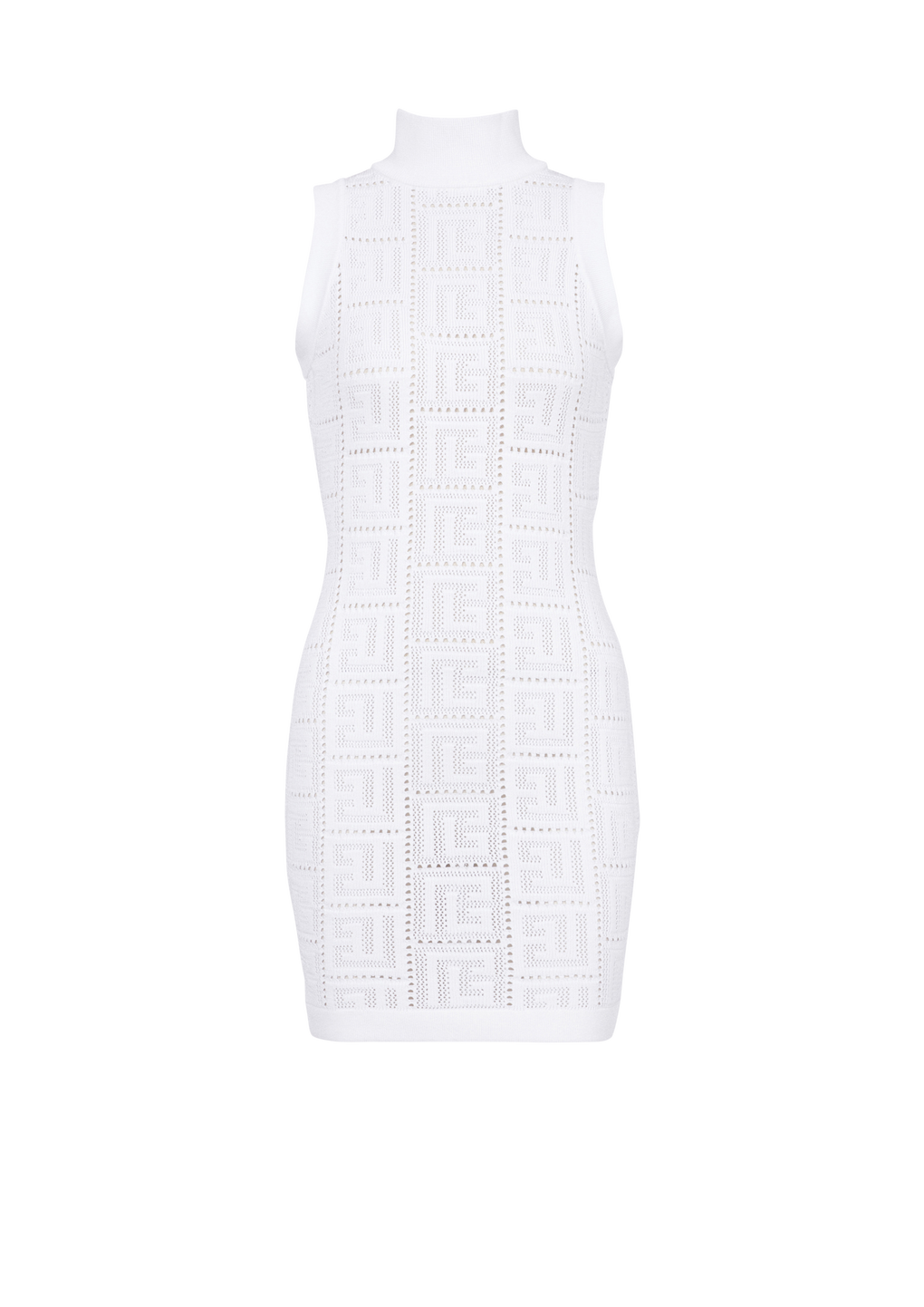 Balmain 交织字母装饰短款环保设计针织连衣裙, white, hi-res