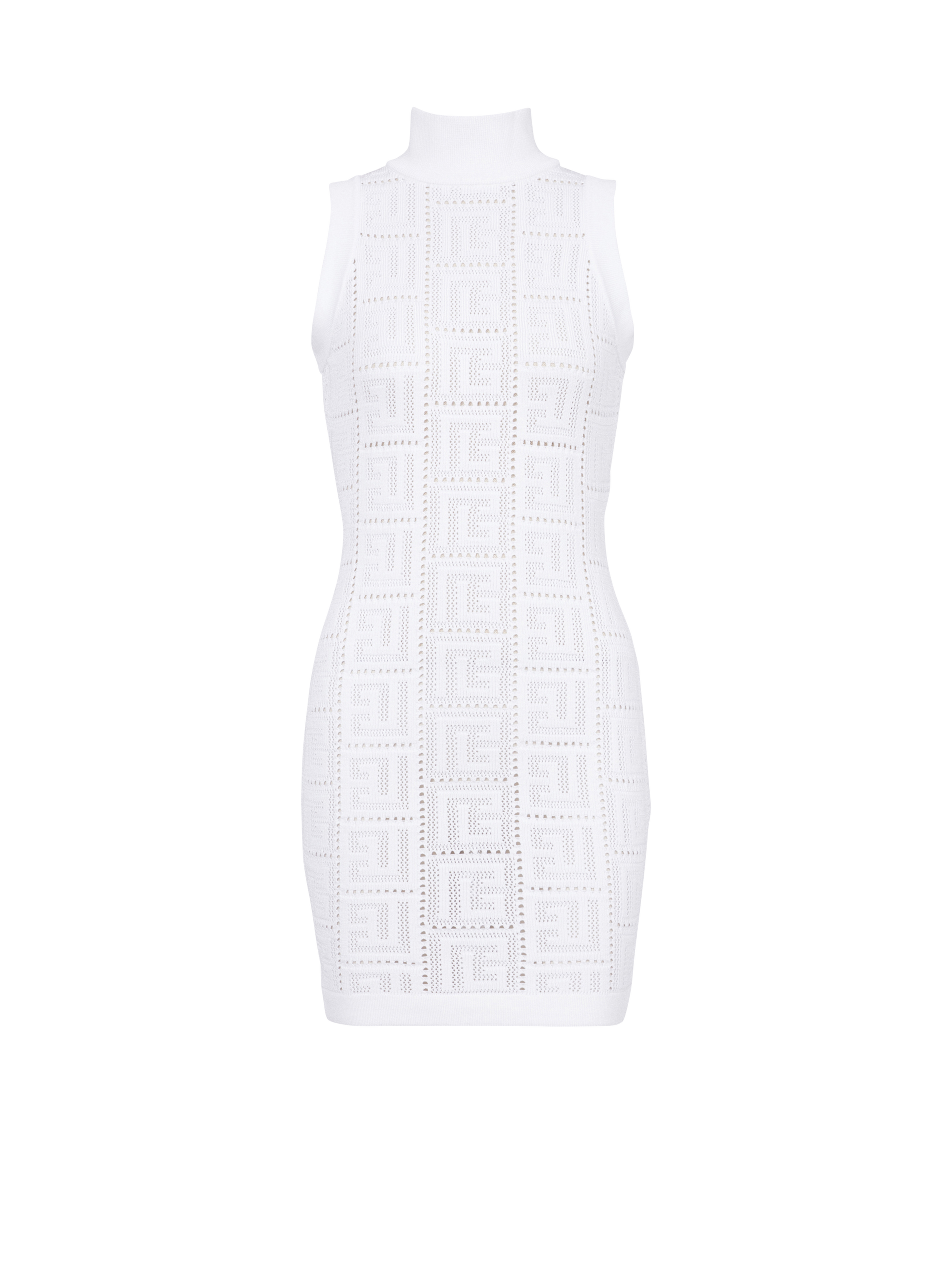 Balmain 交织字母装饰短款环保设计针织连衣裙, white