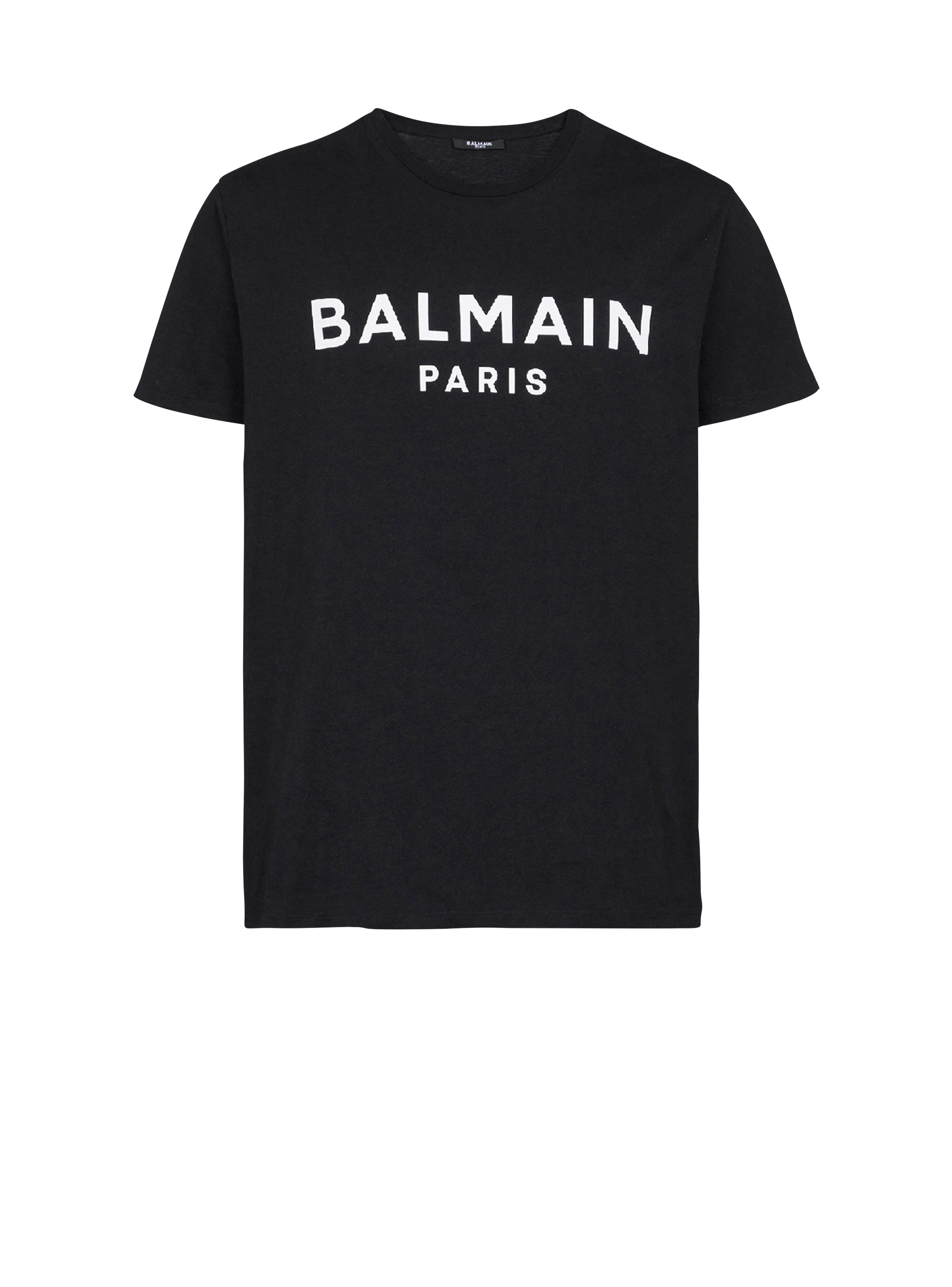 Eco-designed cotton T-shirt with Balmain Paris logo print, black