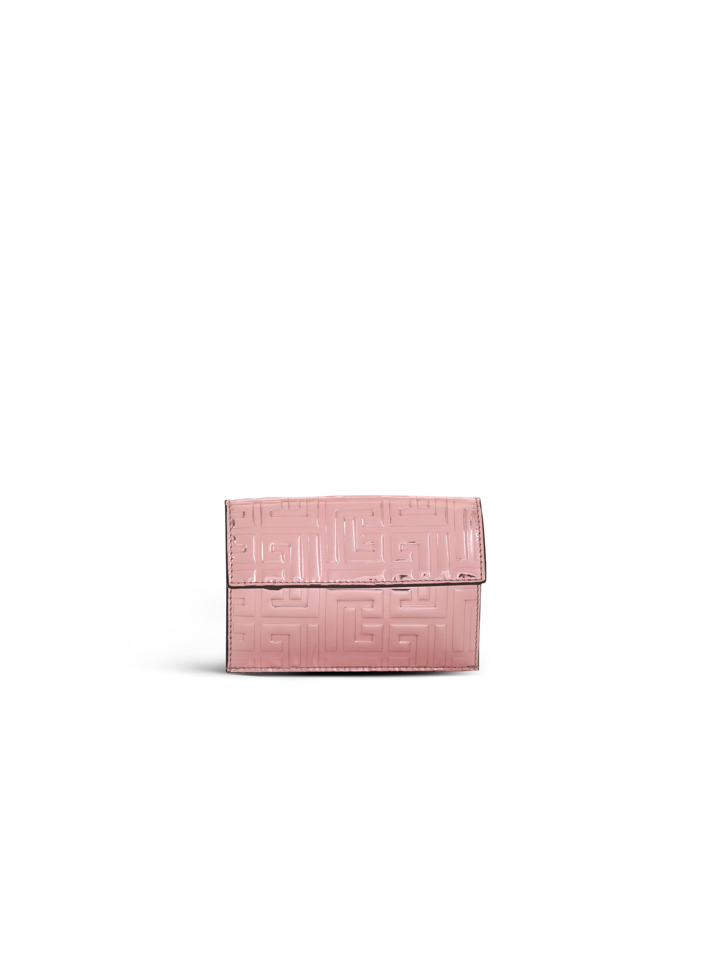 Debossed mirror-shine leather coin pouch with Balmain monogram, pink