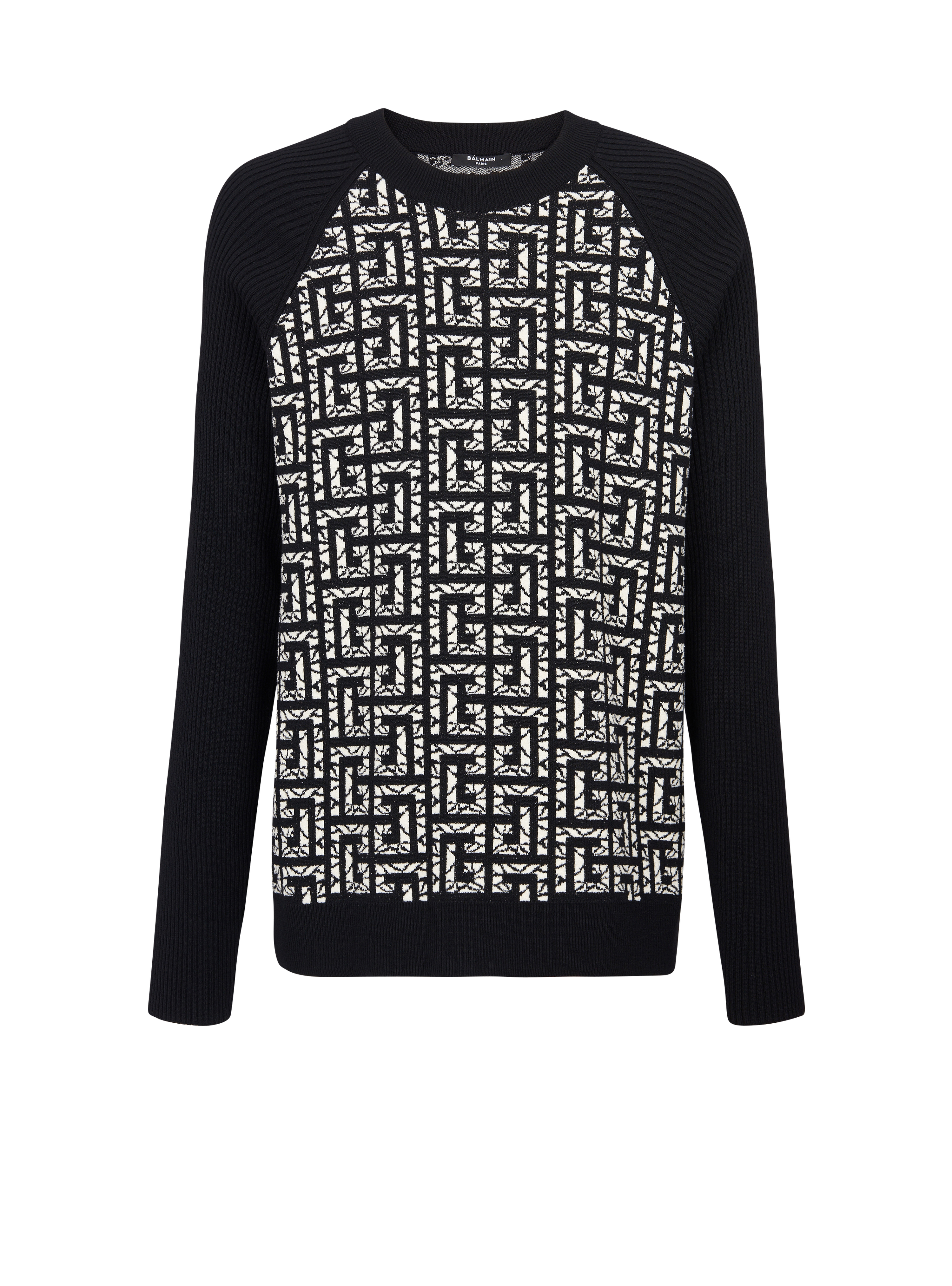 Wool jumper with marbled monogram, black