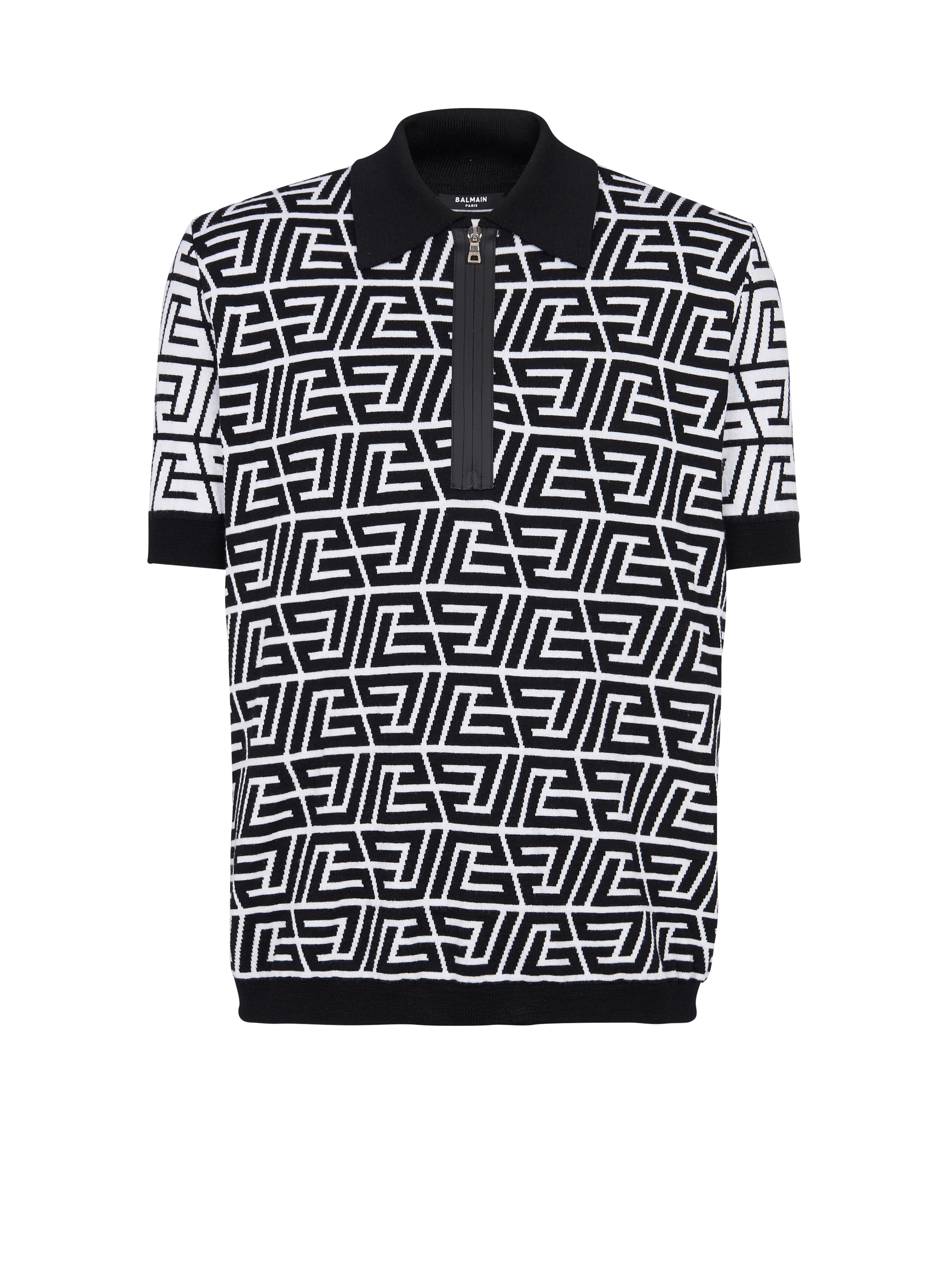 Cotton polo shirt with pyramid monogram, black