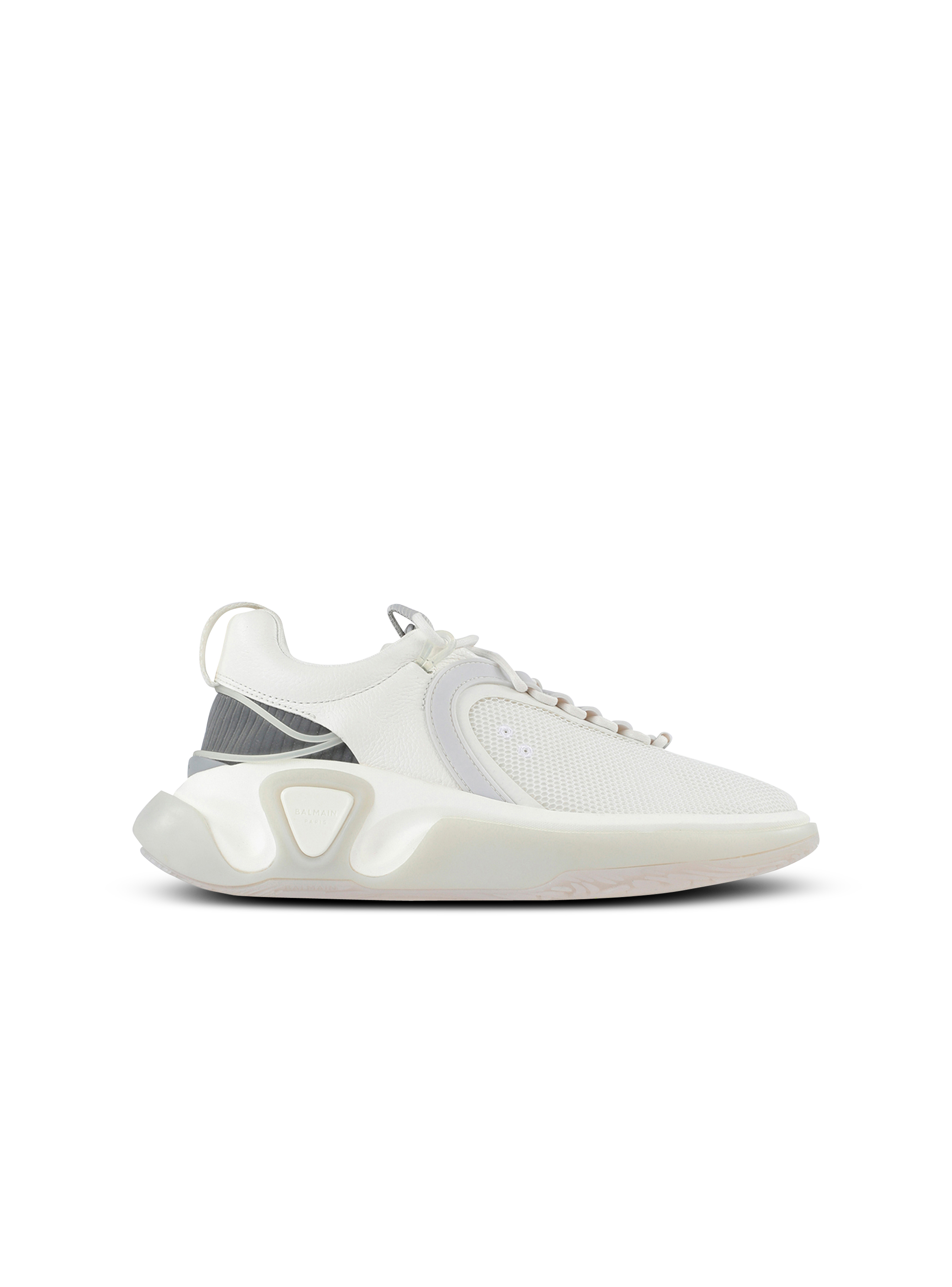 Leather and mesh B-Runner sneakers, white