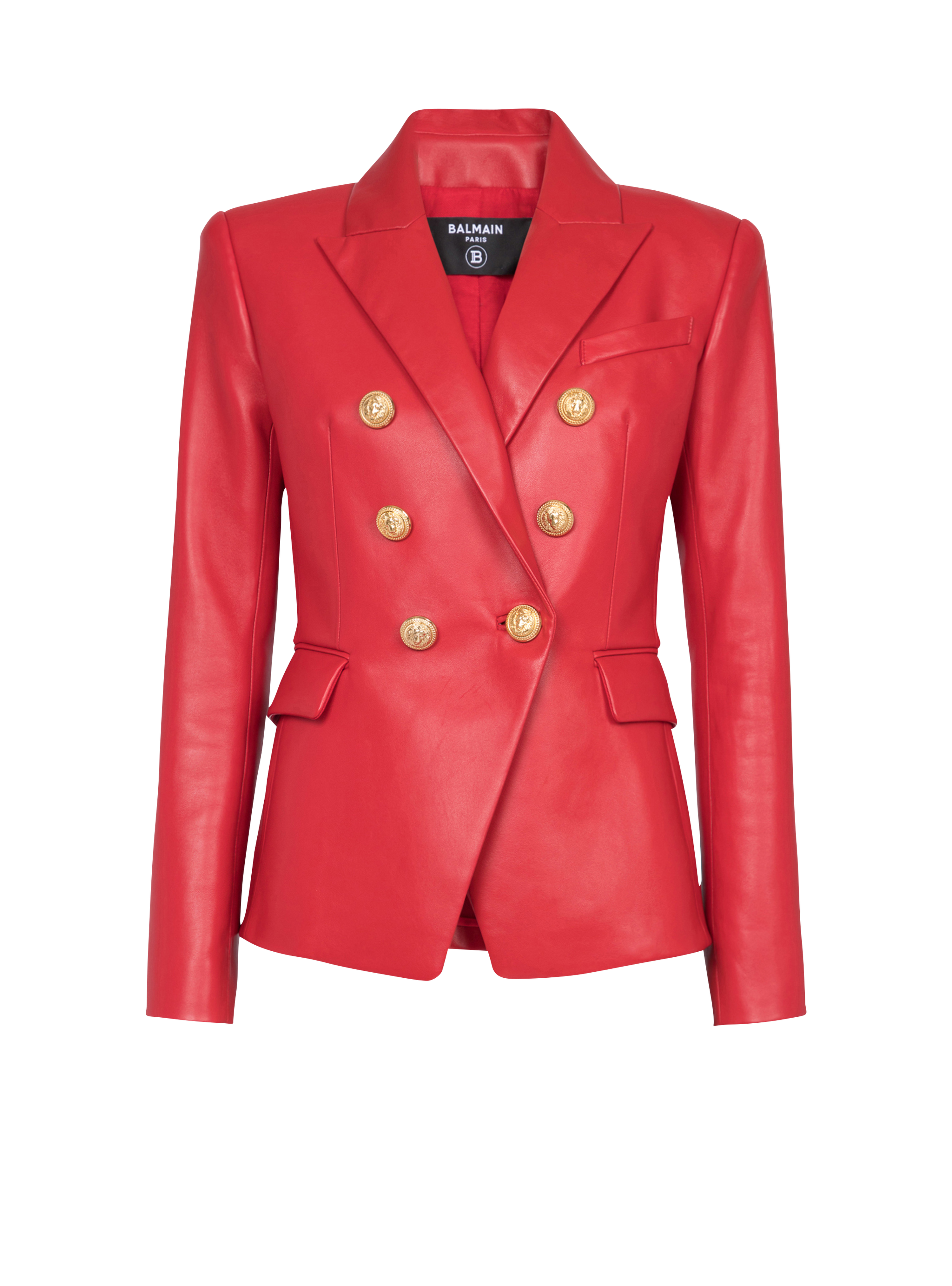 皮革双排扣夹克, red