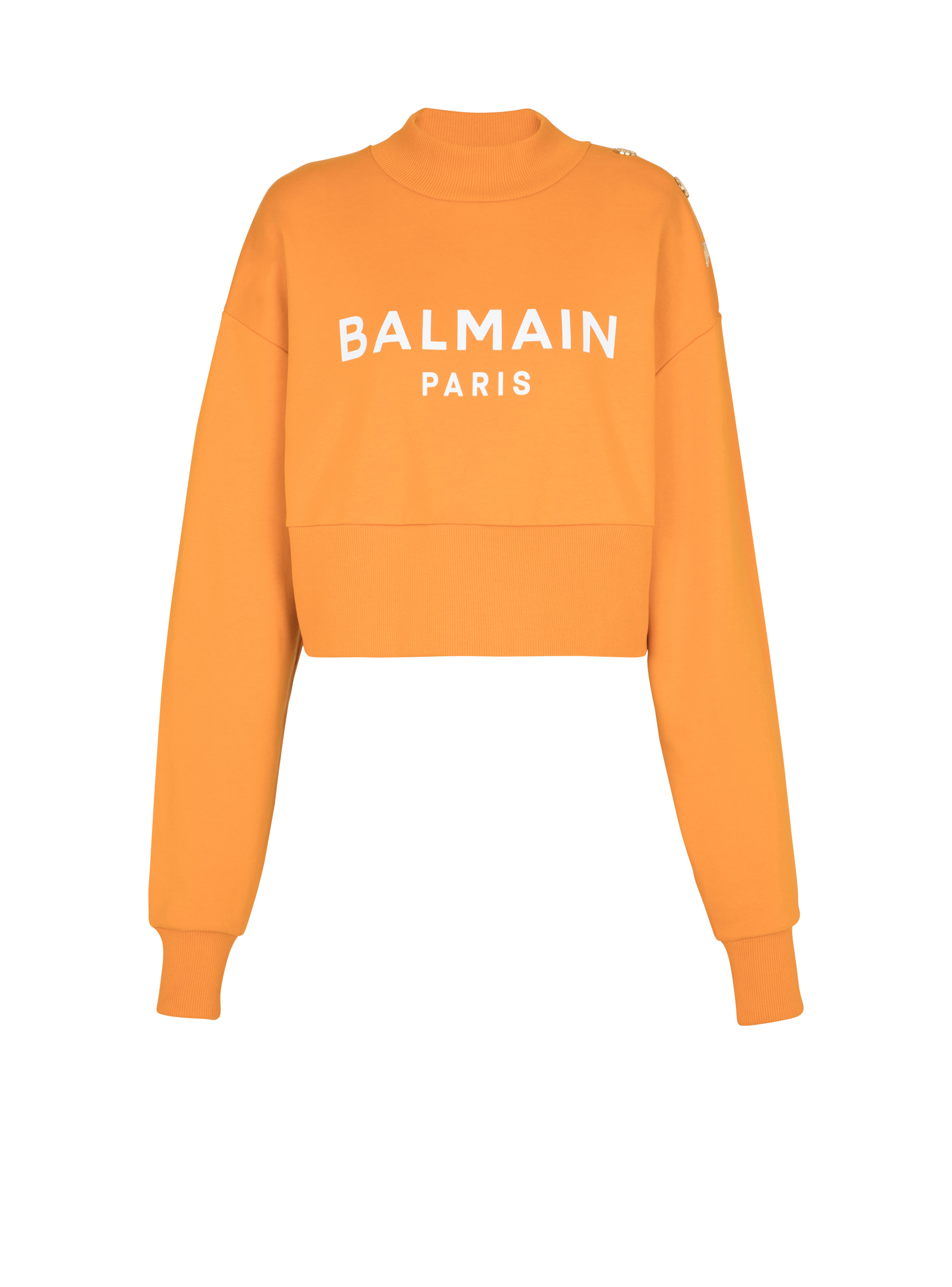 Balmain巴尔曼标志印花短款环保设计棉质运动衫, orange