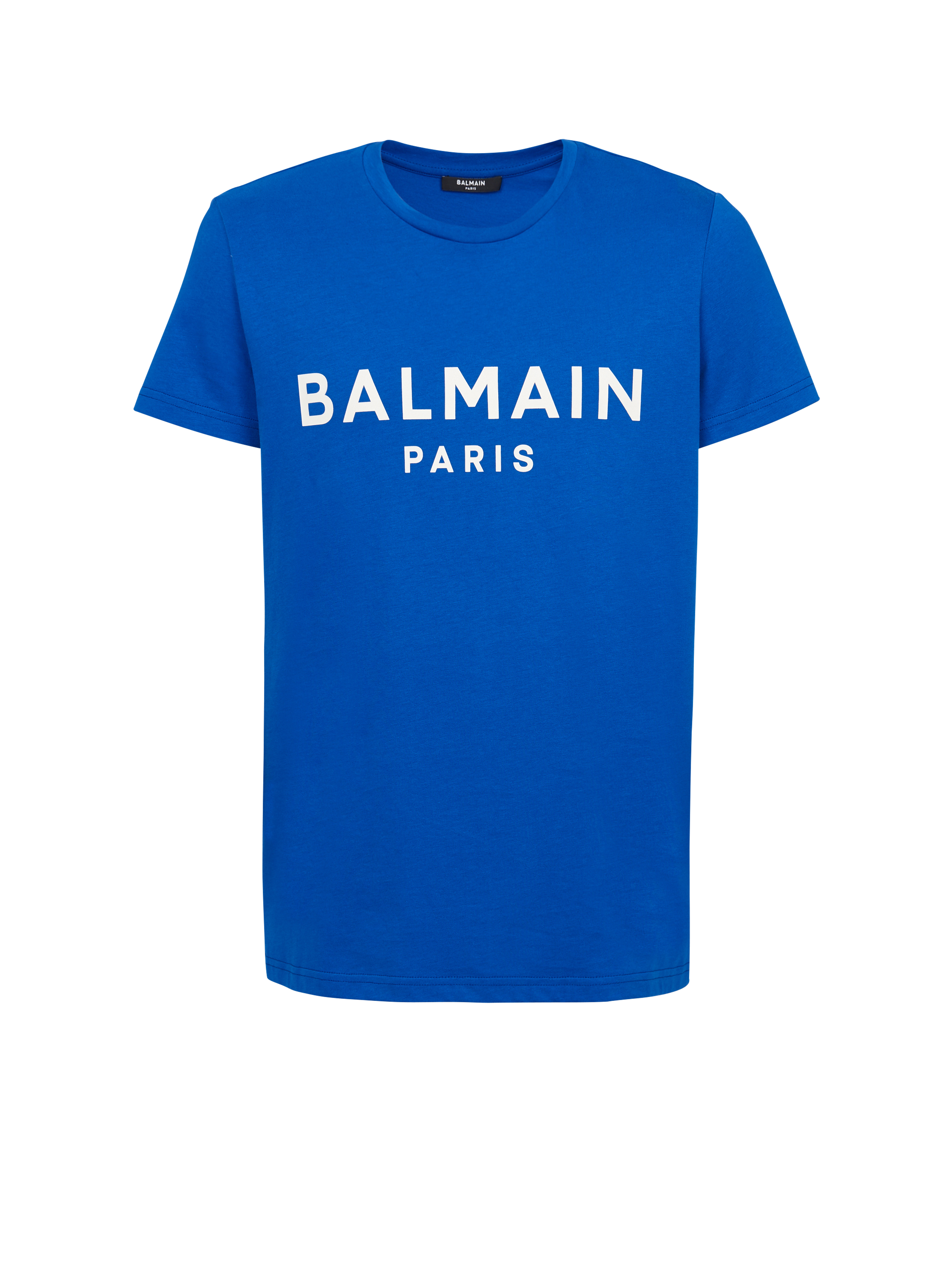 Eco-responsible cotton T-shirt with Balmain logo print, blue