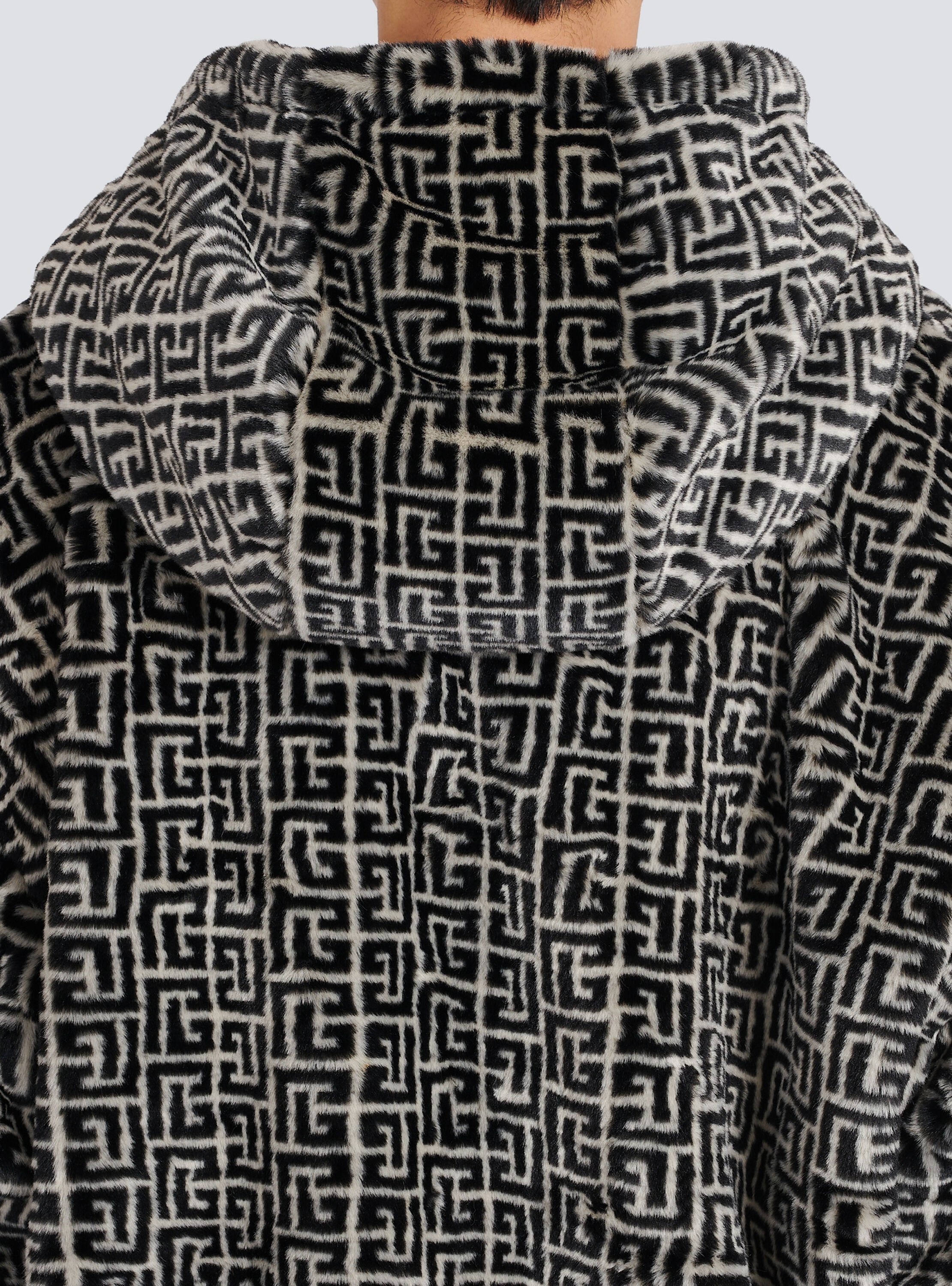 Hooded faux fur sweatshirt with Balmain monogram - Men | BALMAIN