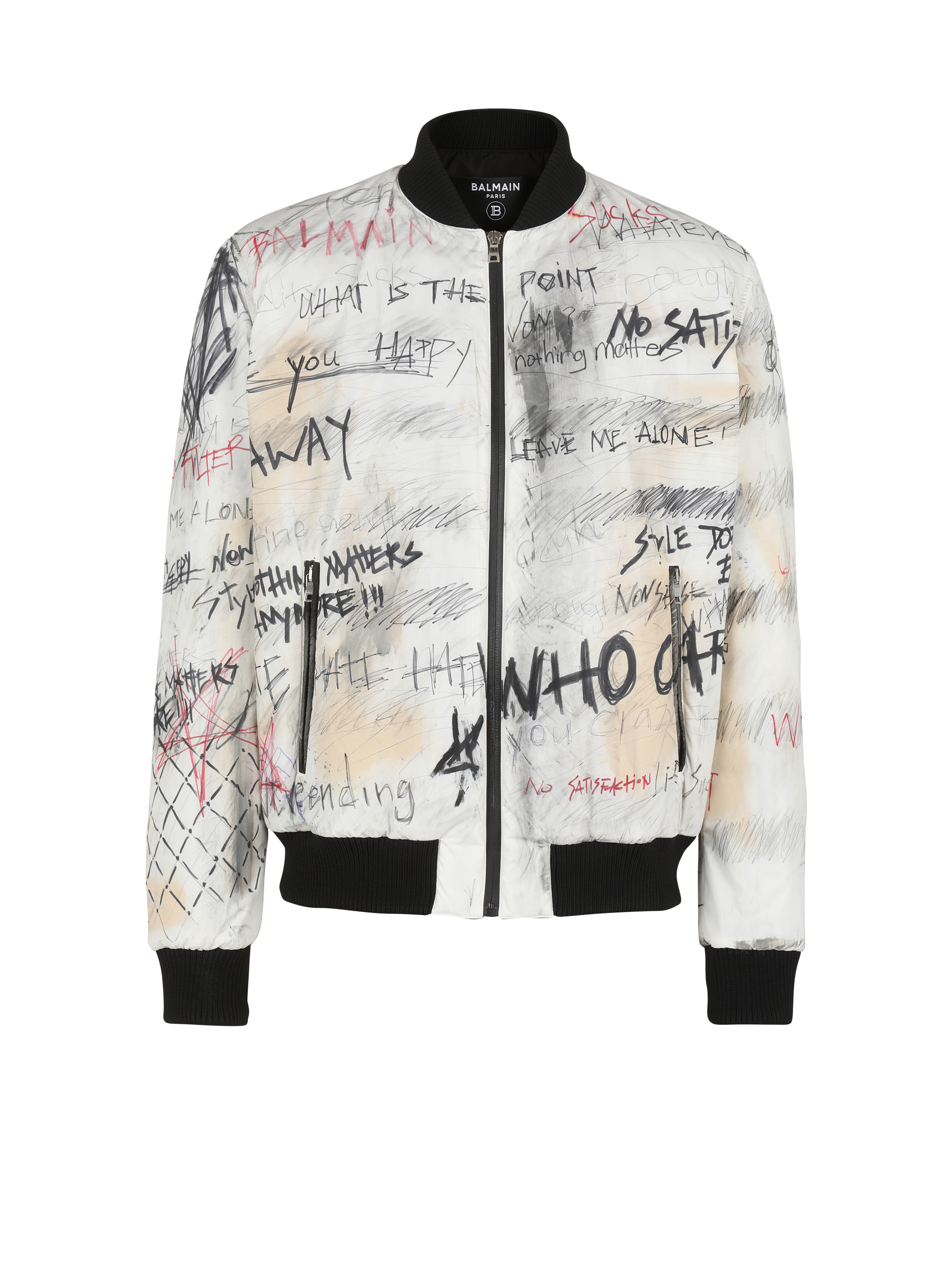 Nylon bomber jacket with graffiti print 
