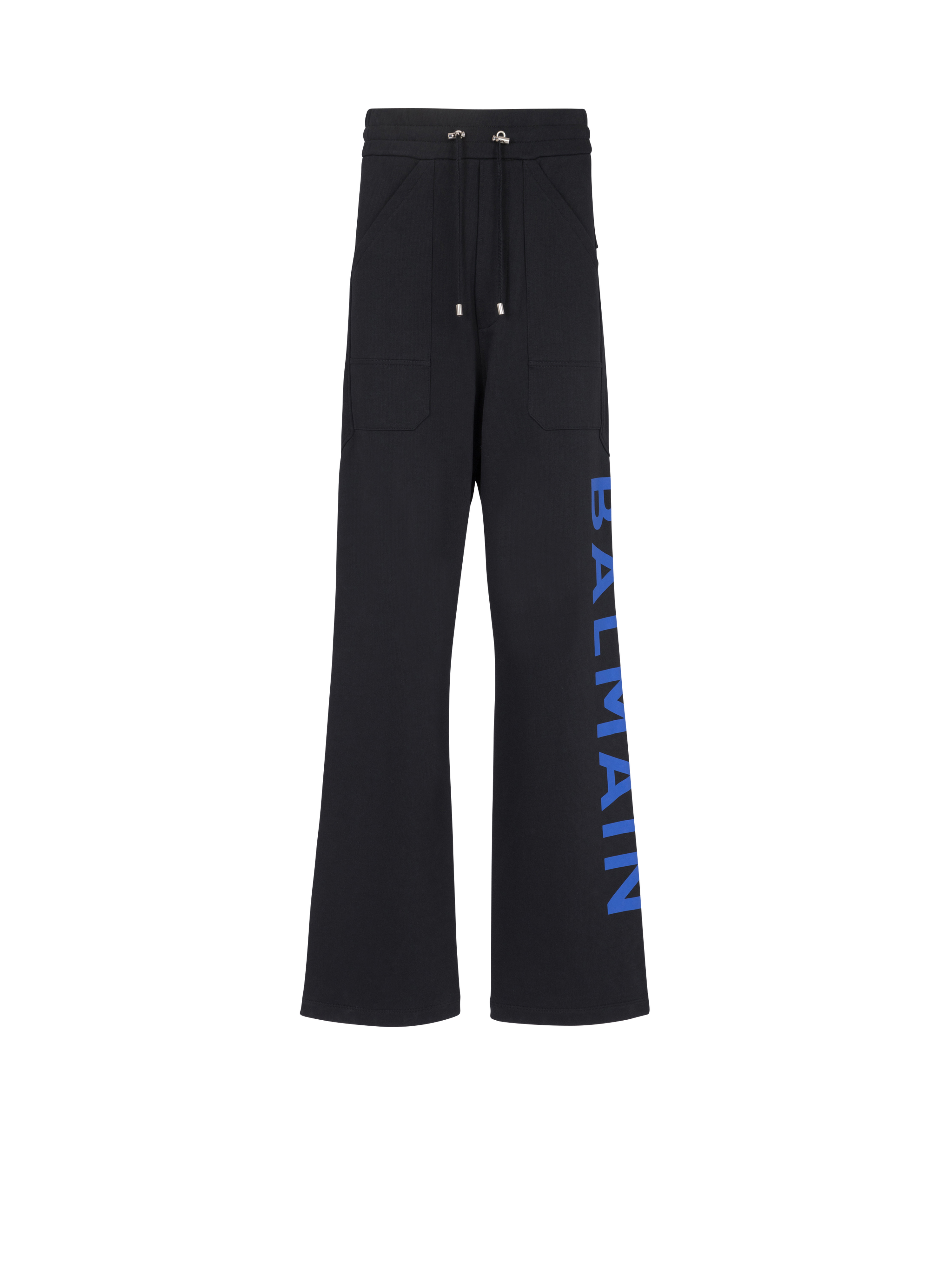 Balmain巴尔曼标志环保设计棉质慢跑长裤, black