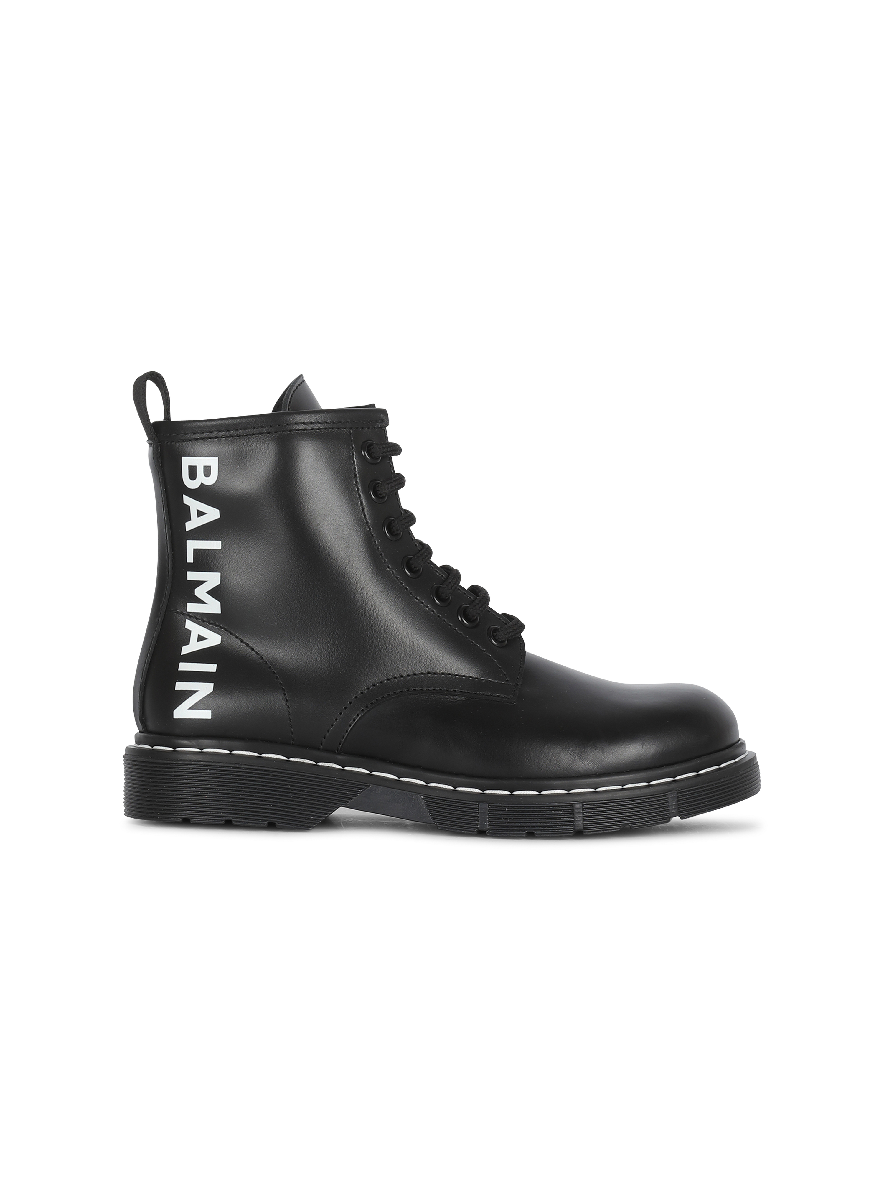 Leather ankle boots with Balmain logo, black