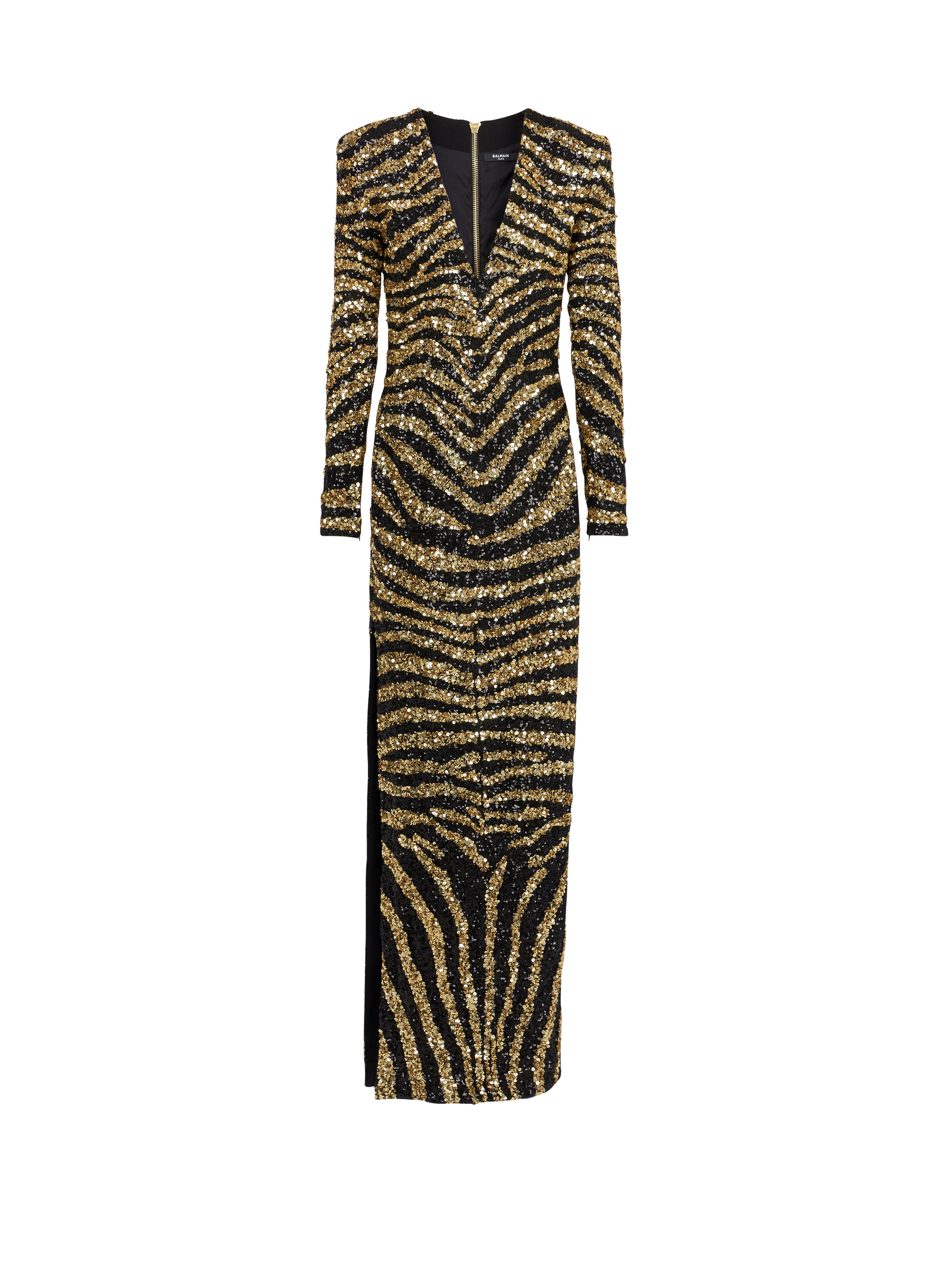 Embroidered zebra long dress, gold