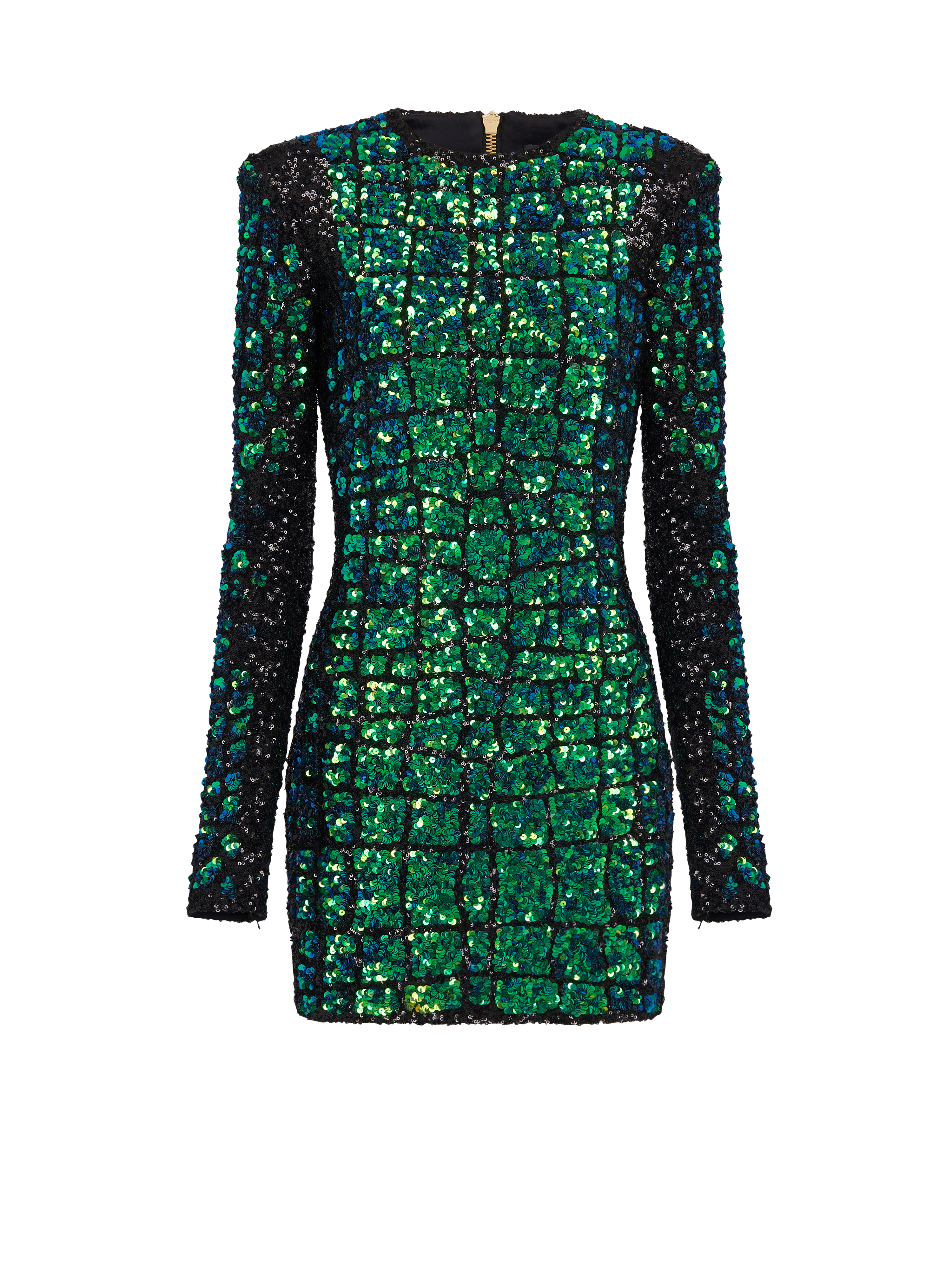 Iridescent crocodile embroidered dress, green