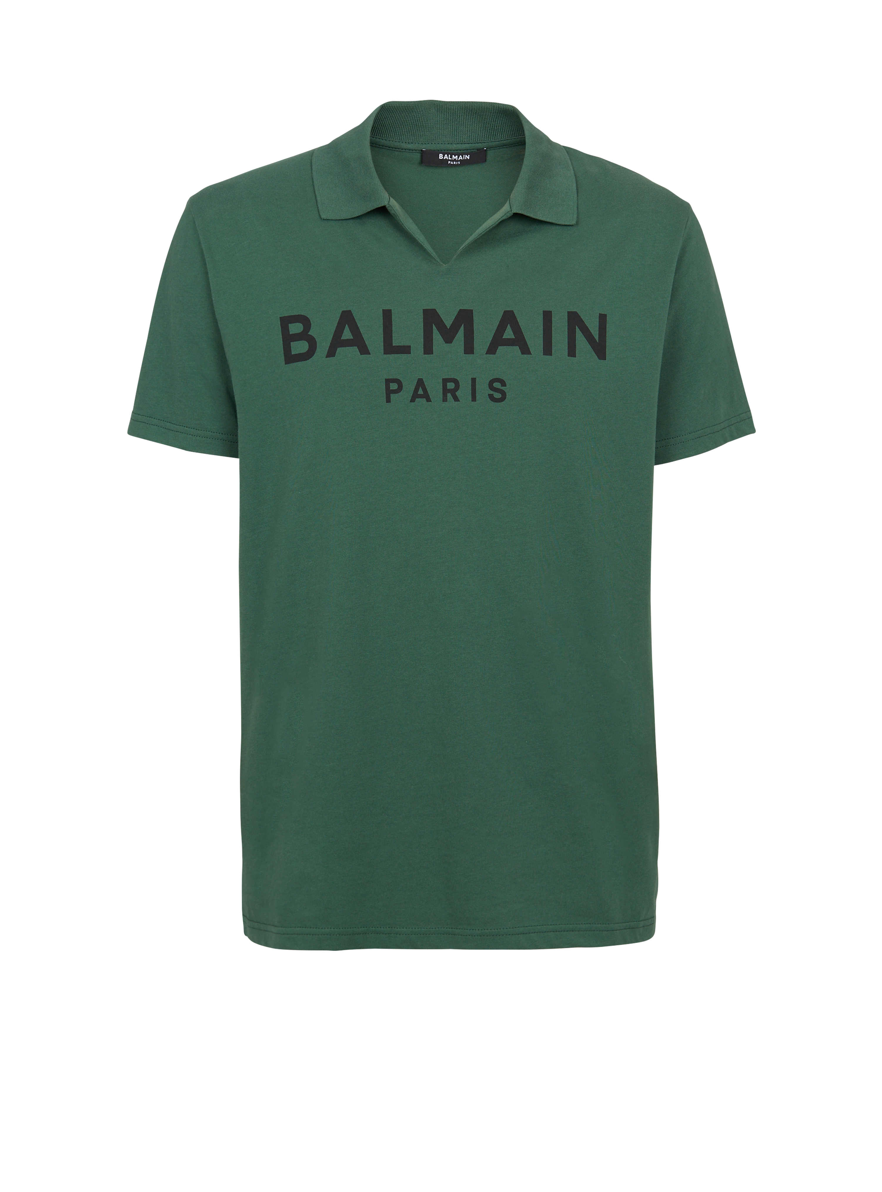 블랙 Balmain 로고 프린트 디테일 코튼 폴로 셔츠, green