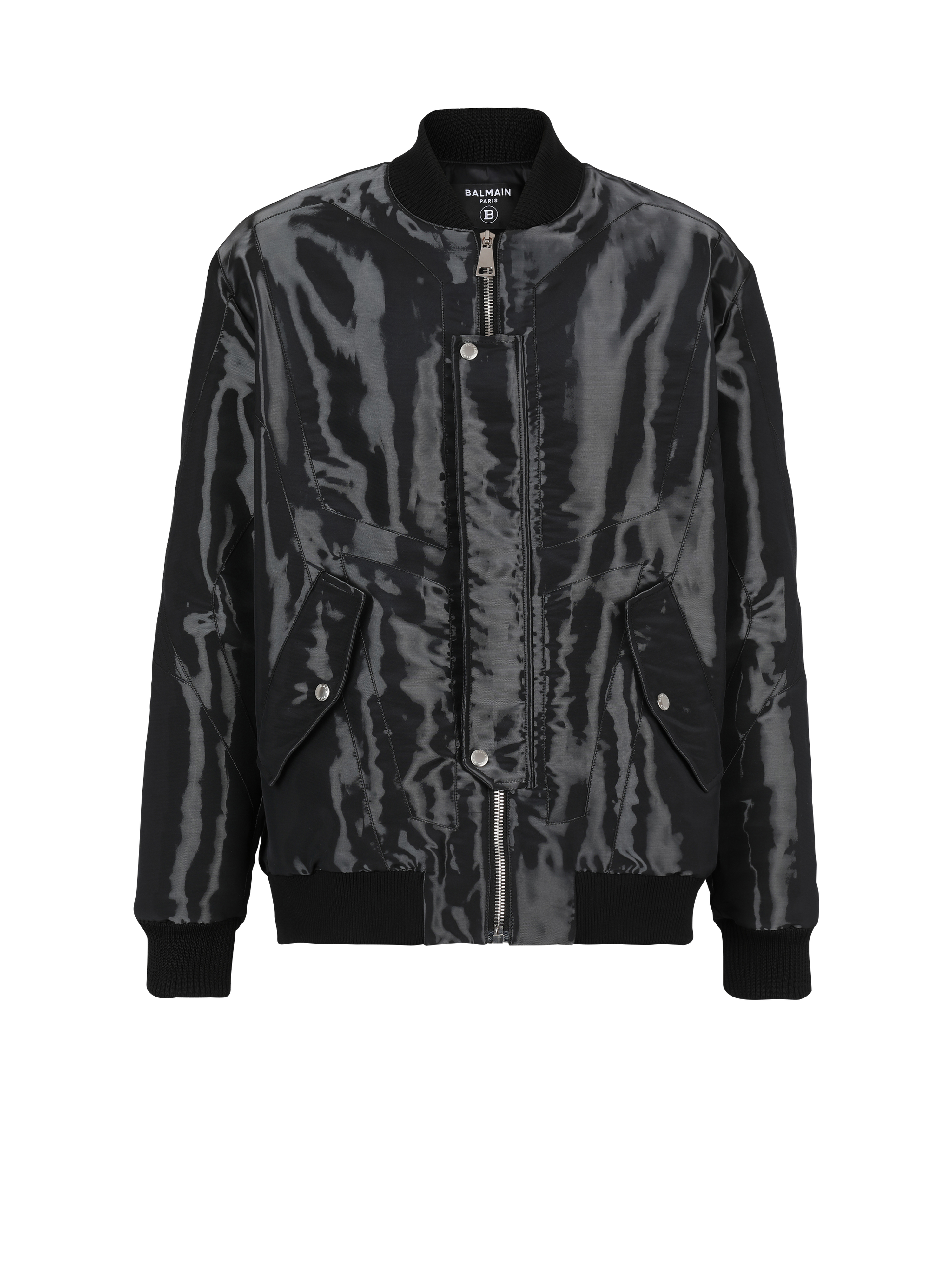 Laminated bomber jacket, black
