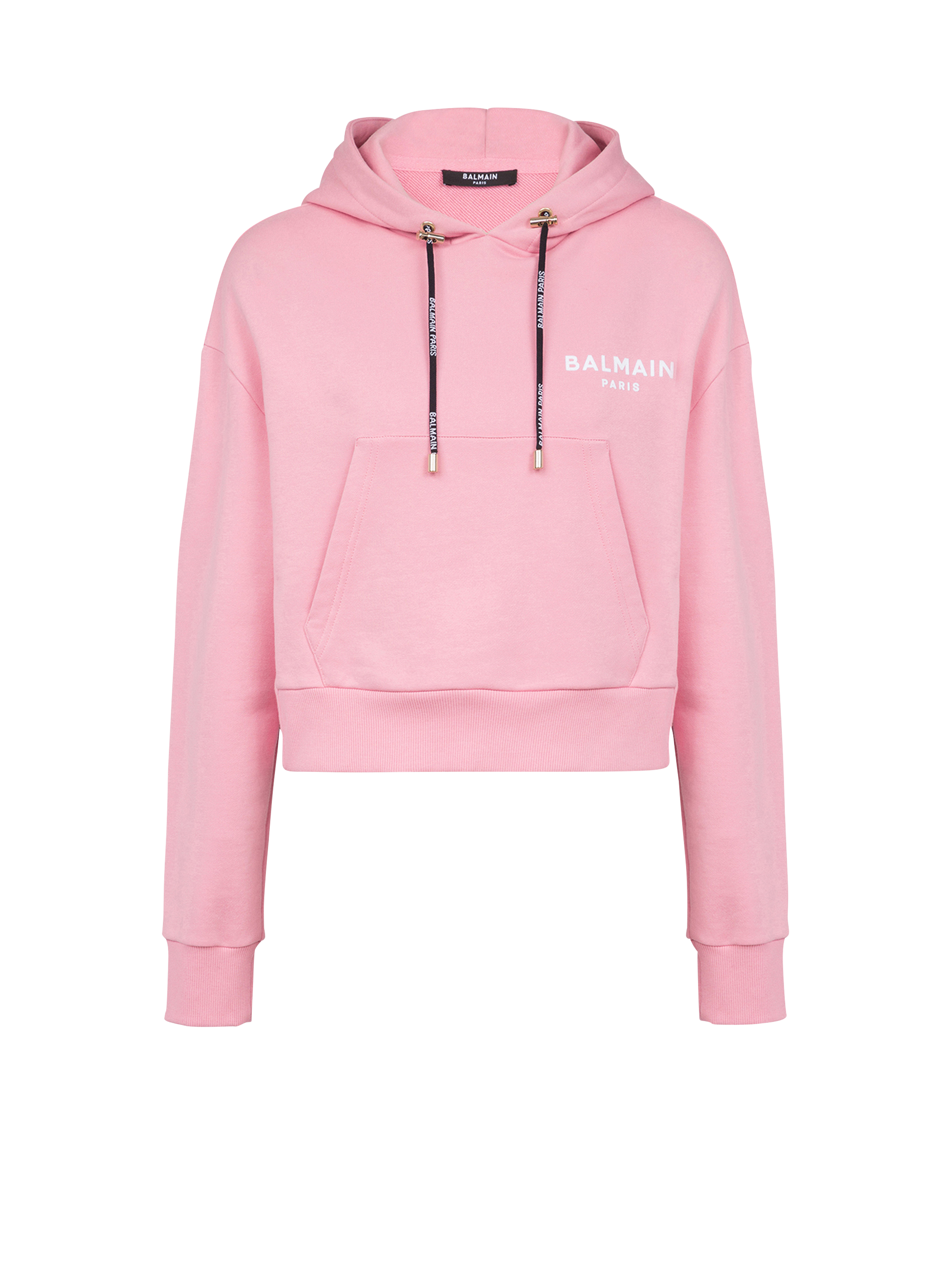 Eco-designed cotton sweatshirt with flocked Balmain logo, pink