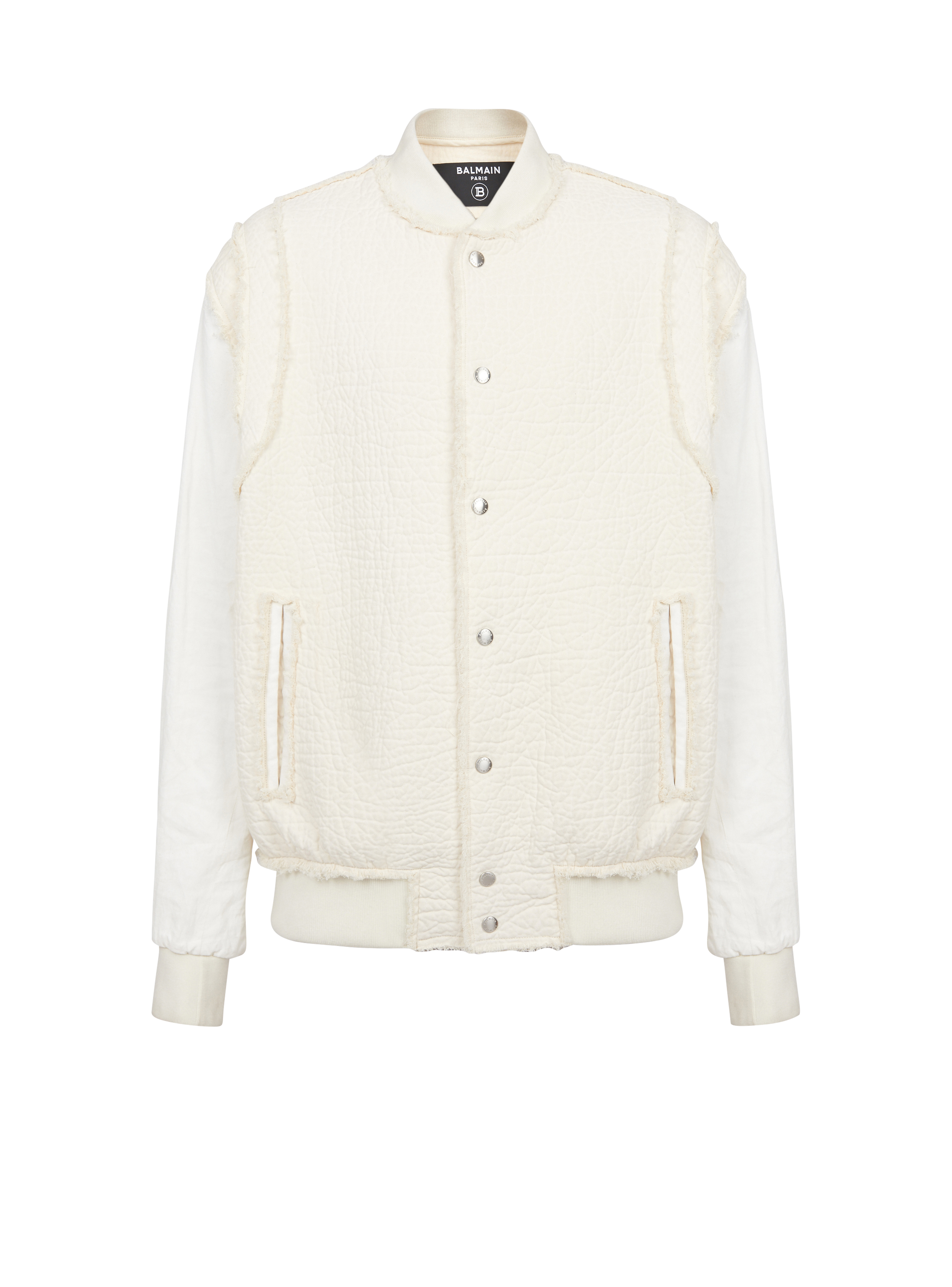 Textured cotton bomber jacket, white