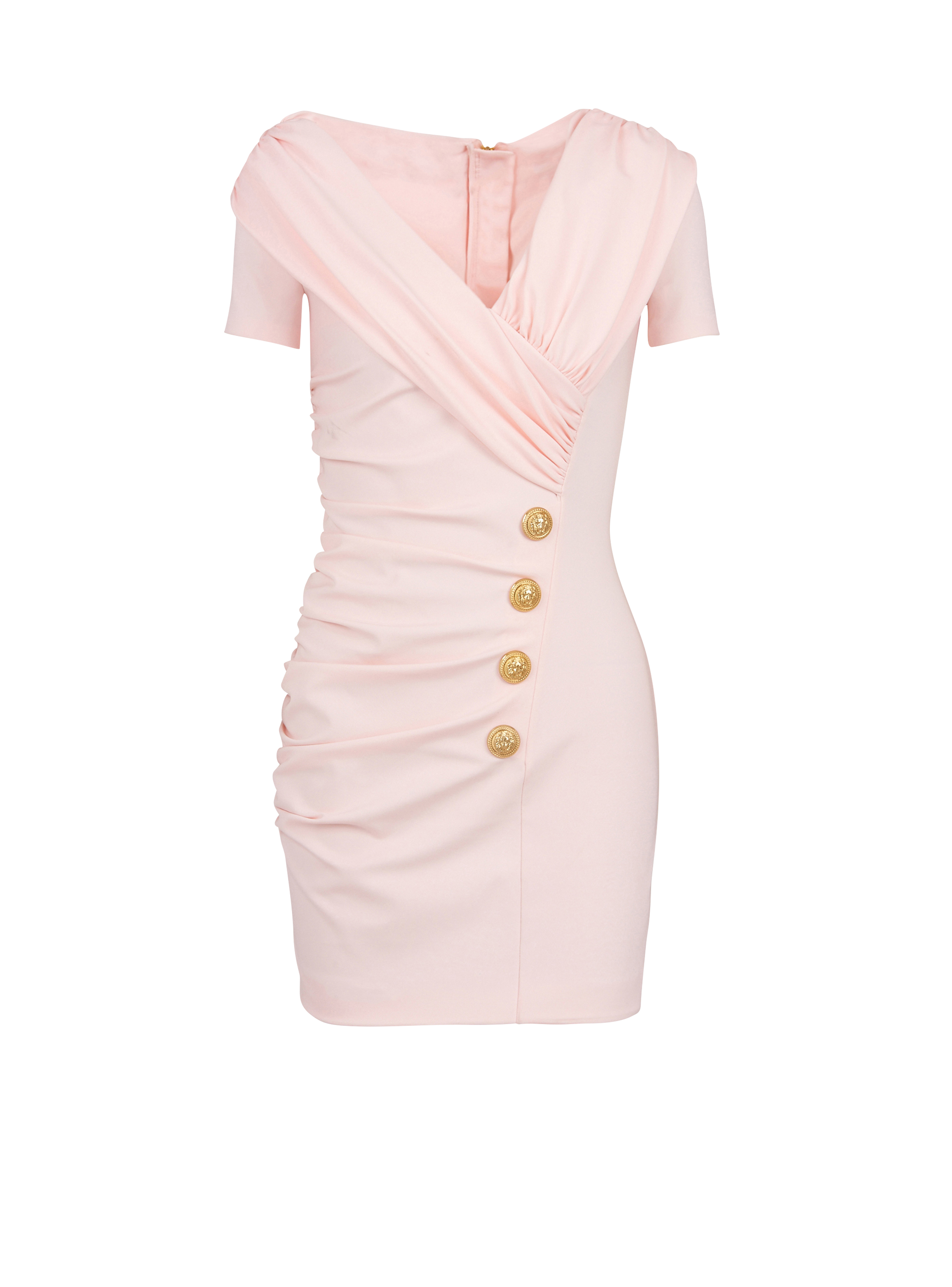 短款垂褶平纹针织露肩连衣裙, pink
