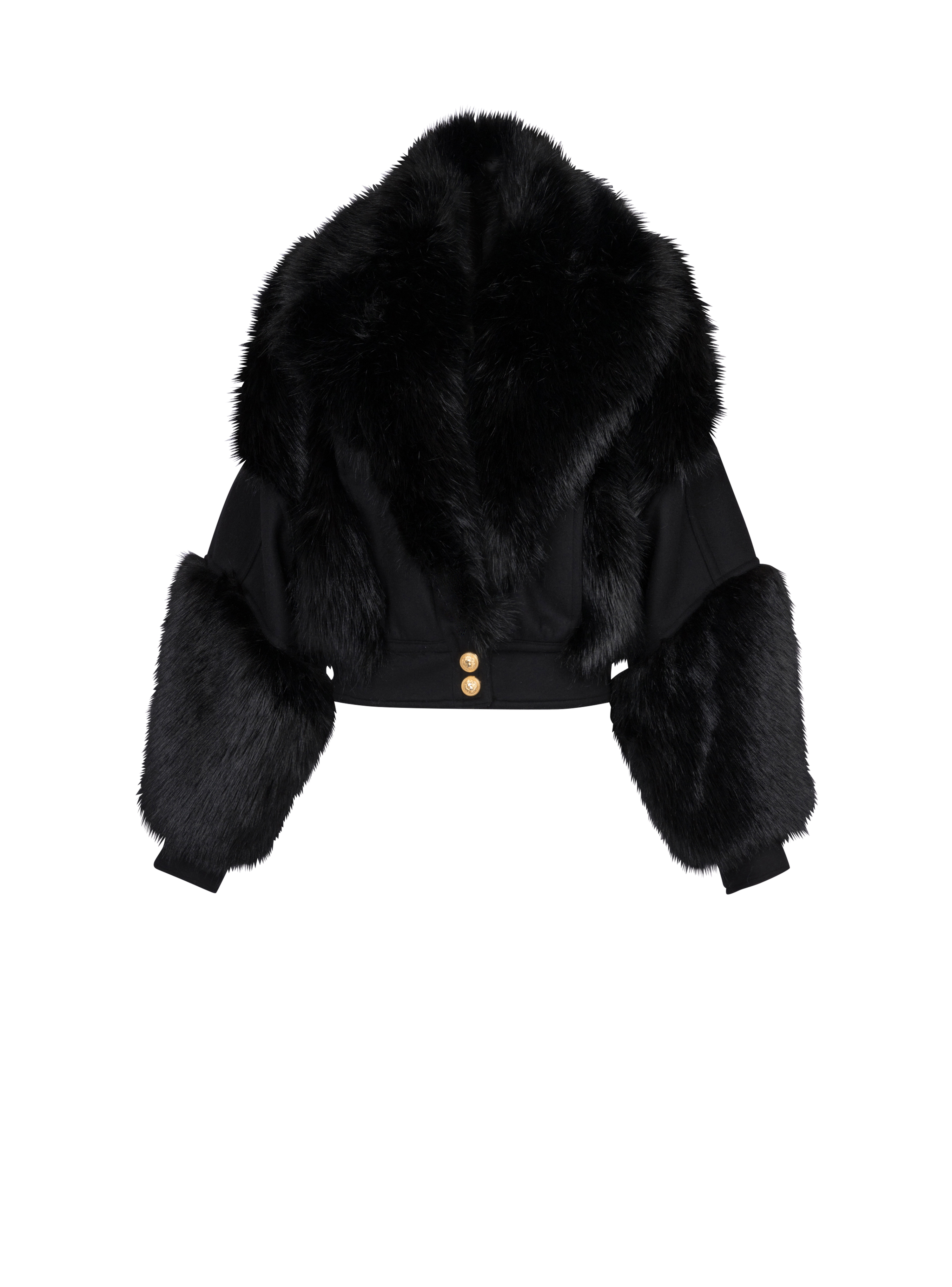 Wool and faux fur jacket, black
