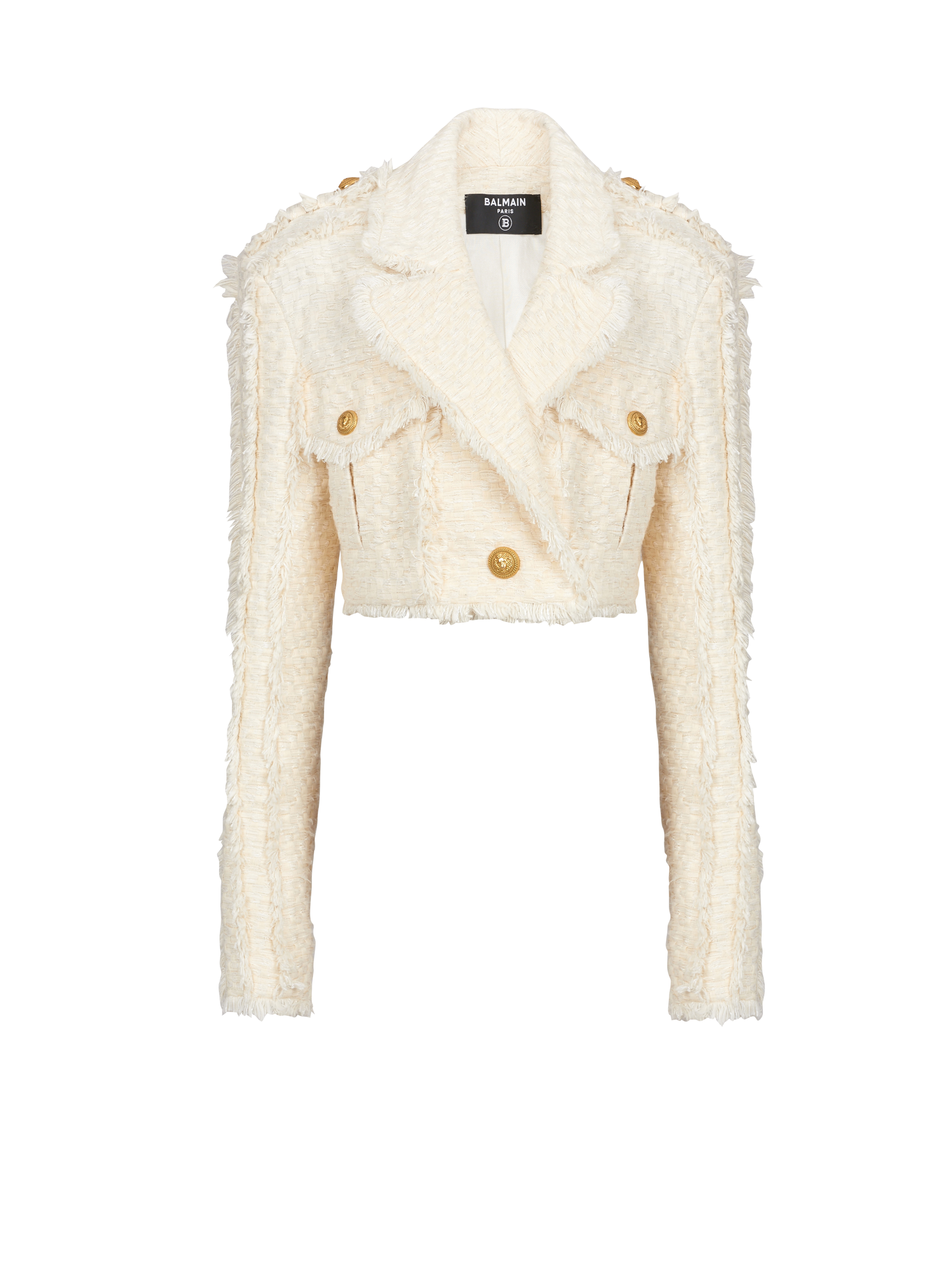 Short fringed tweed jacket, white