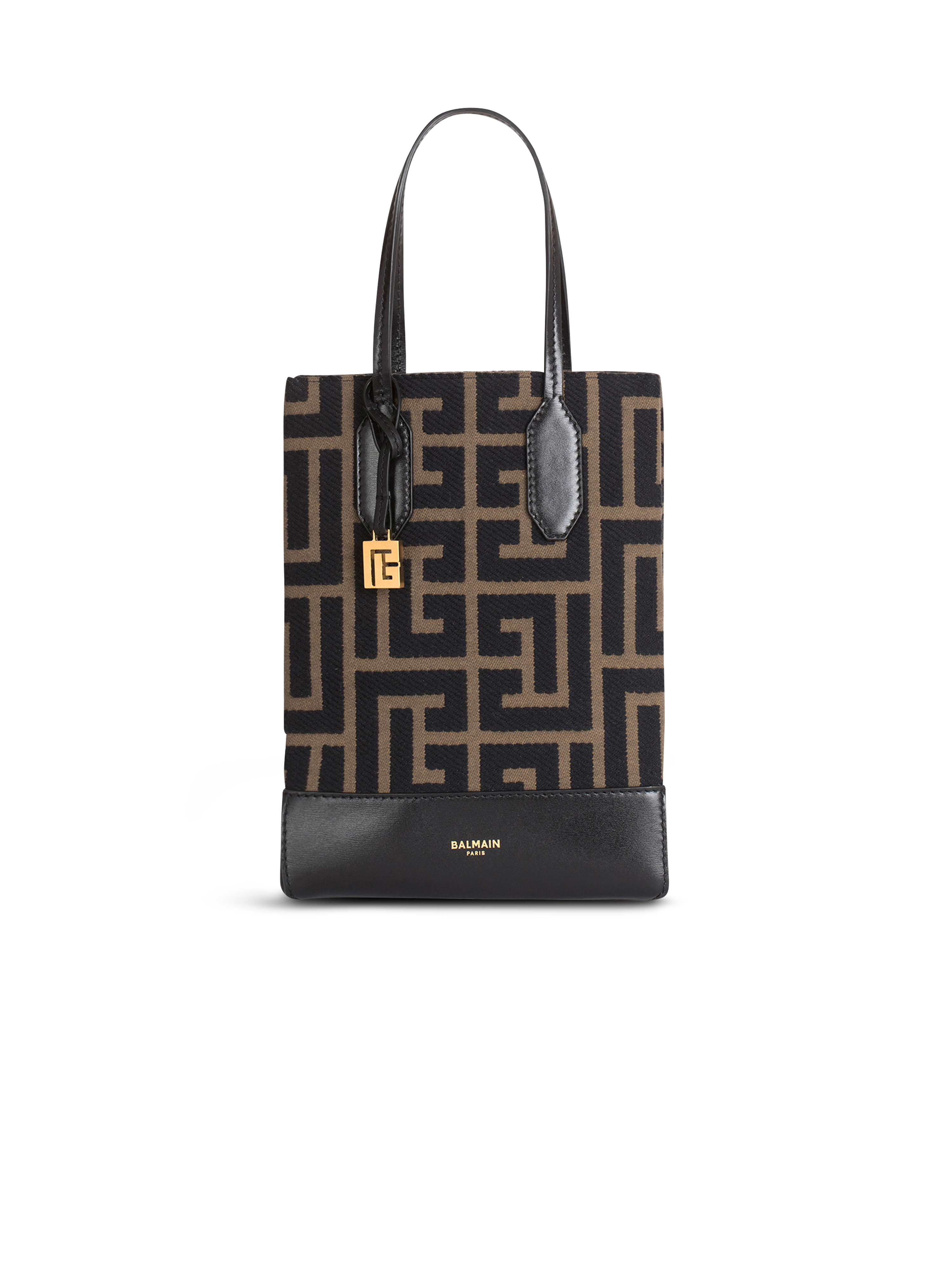 Small-sized bicolor khaki and black jacquard Folded Shopping Bag, khaki