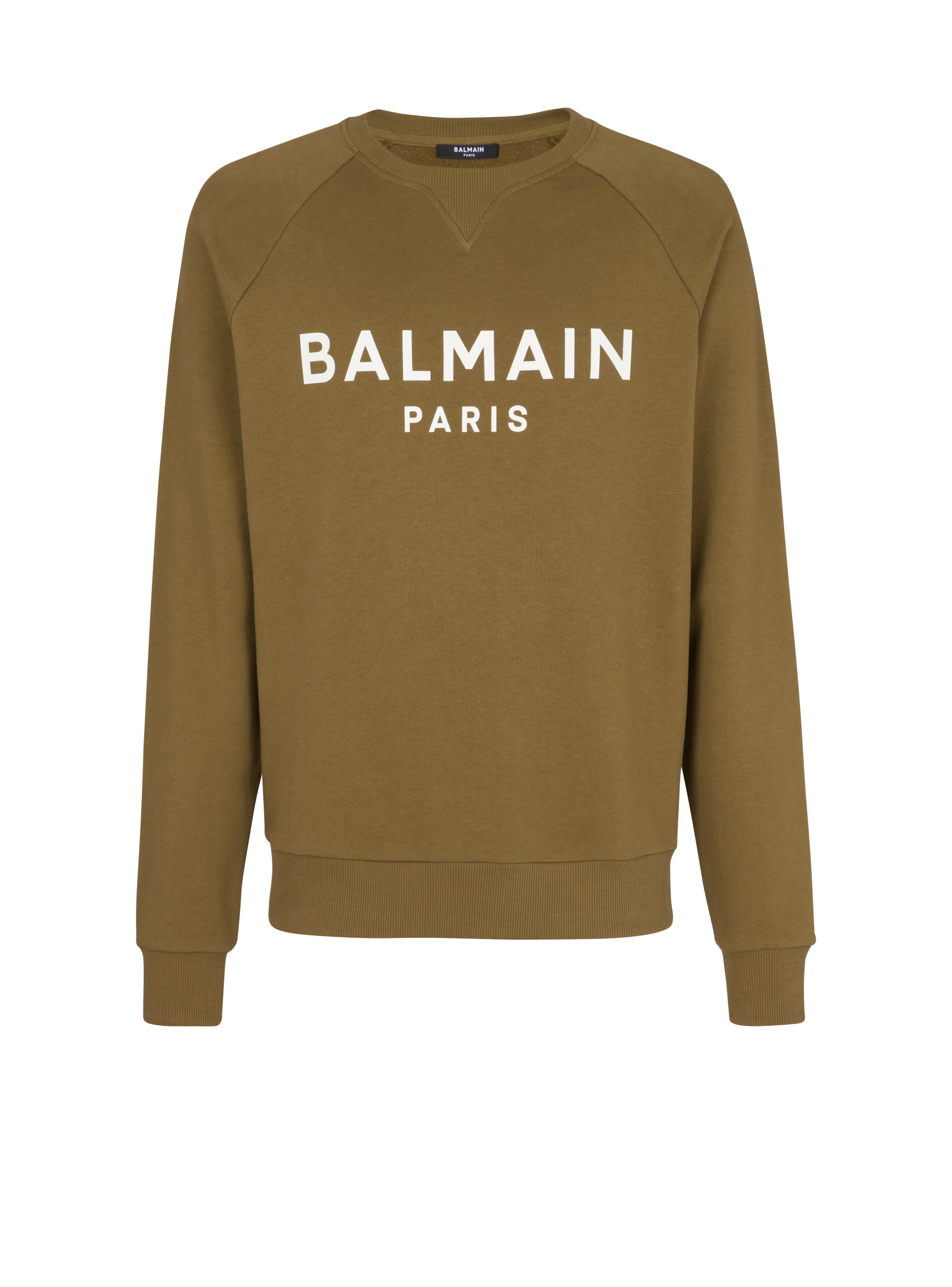 Balmain巴尔曼标志印花棉质运动衫, khaki