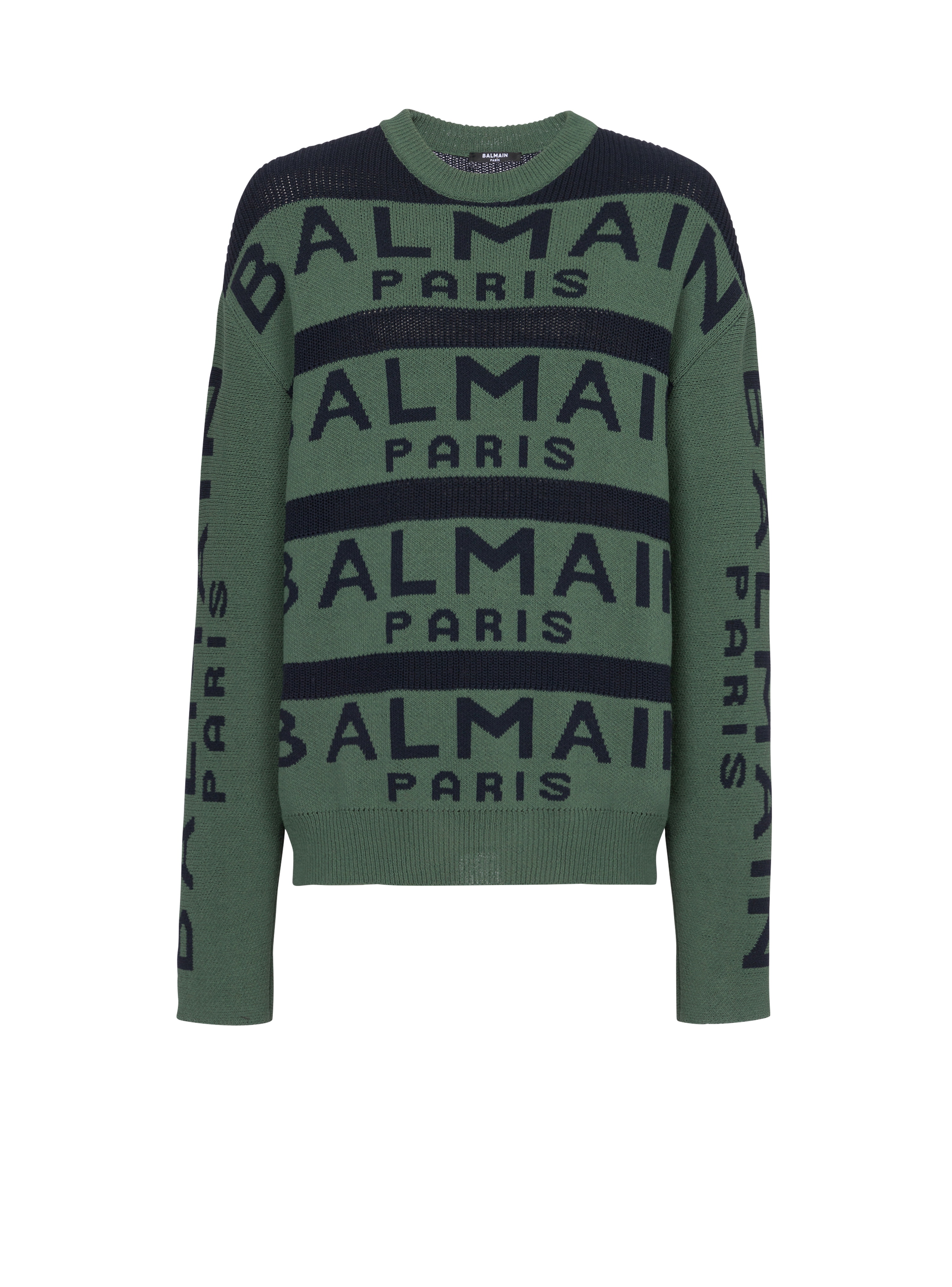 Balmain Paris 로고 자수 디테일 스웨터, green