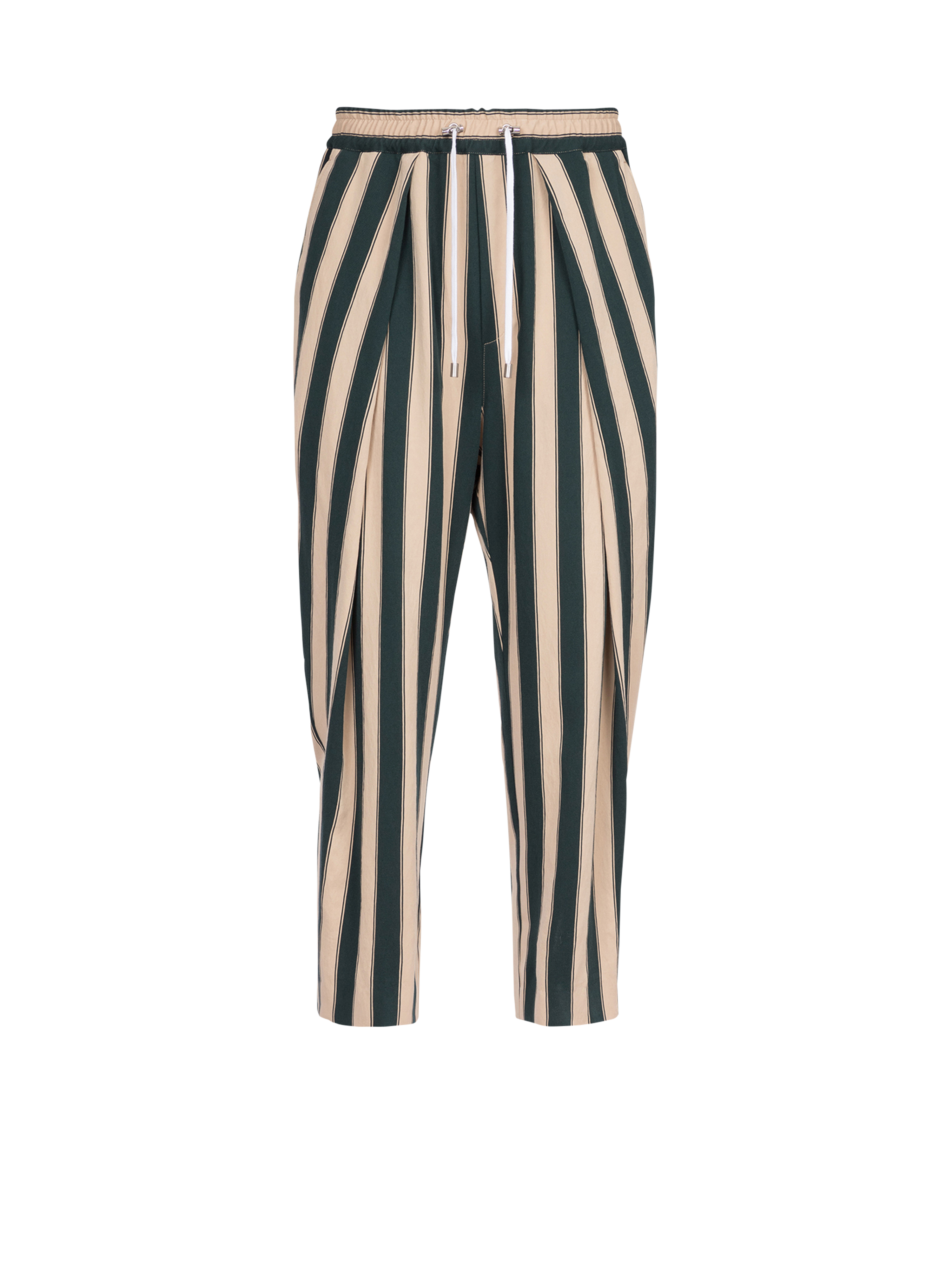 Striped eco-designed cotton pleated pants, multicolor