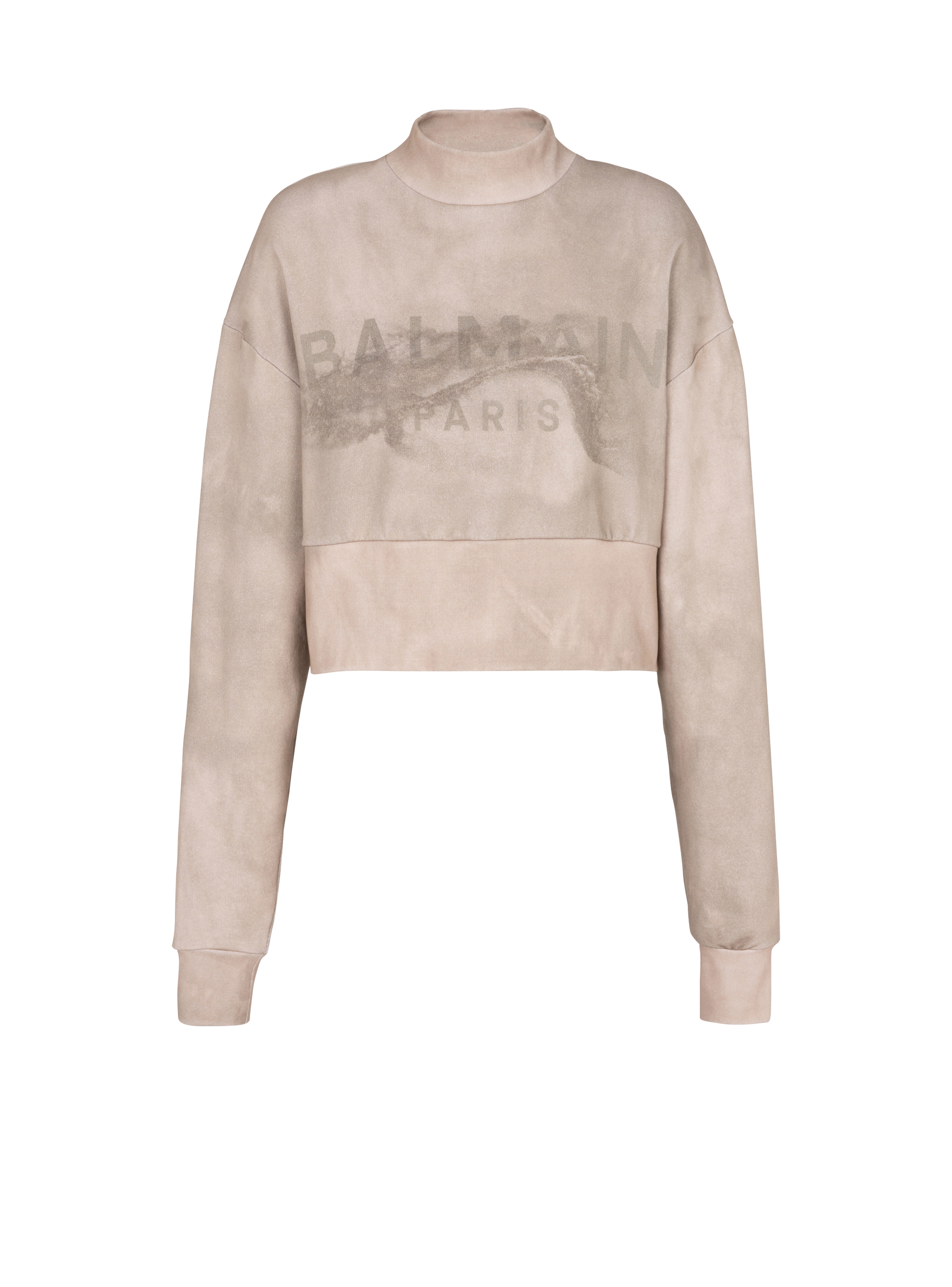 Balmain巴尔曼标志印花短款环保设计棉质运动衫, beige