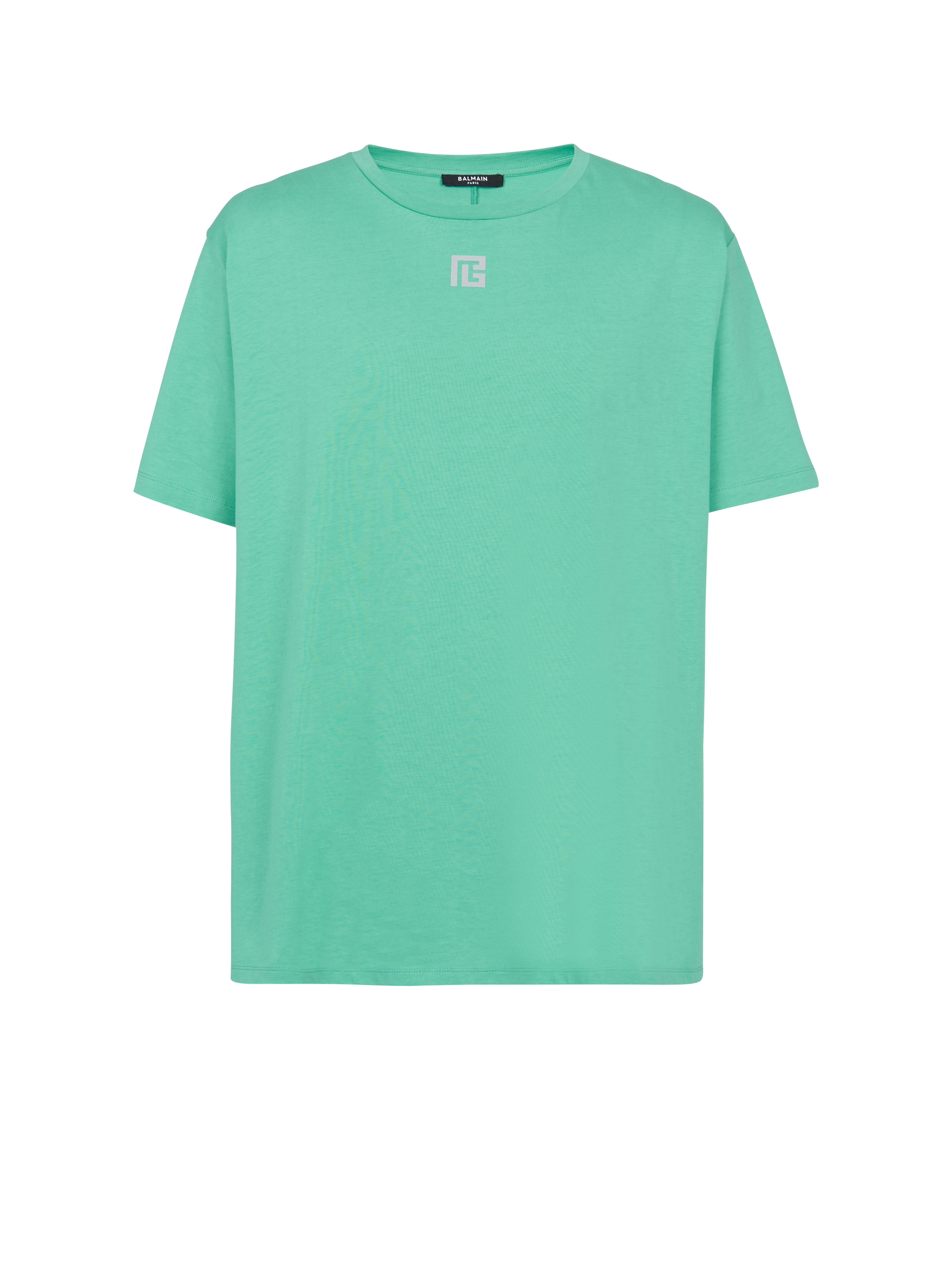 T-shirt in eco-responsible cotton with reflective Balmain maxi logo print, blue