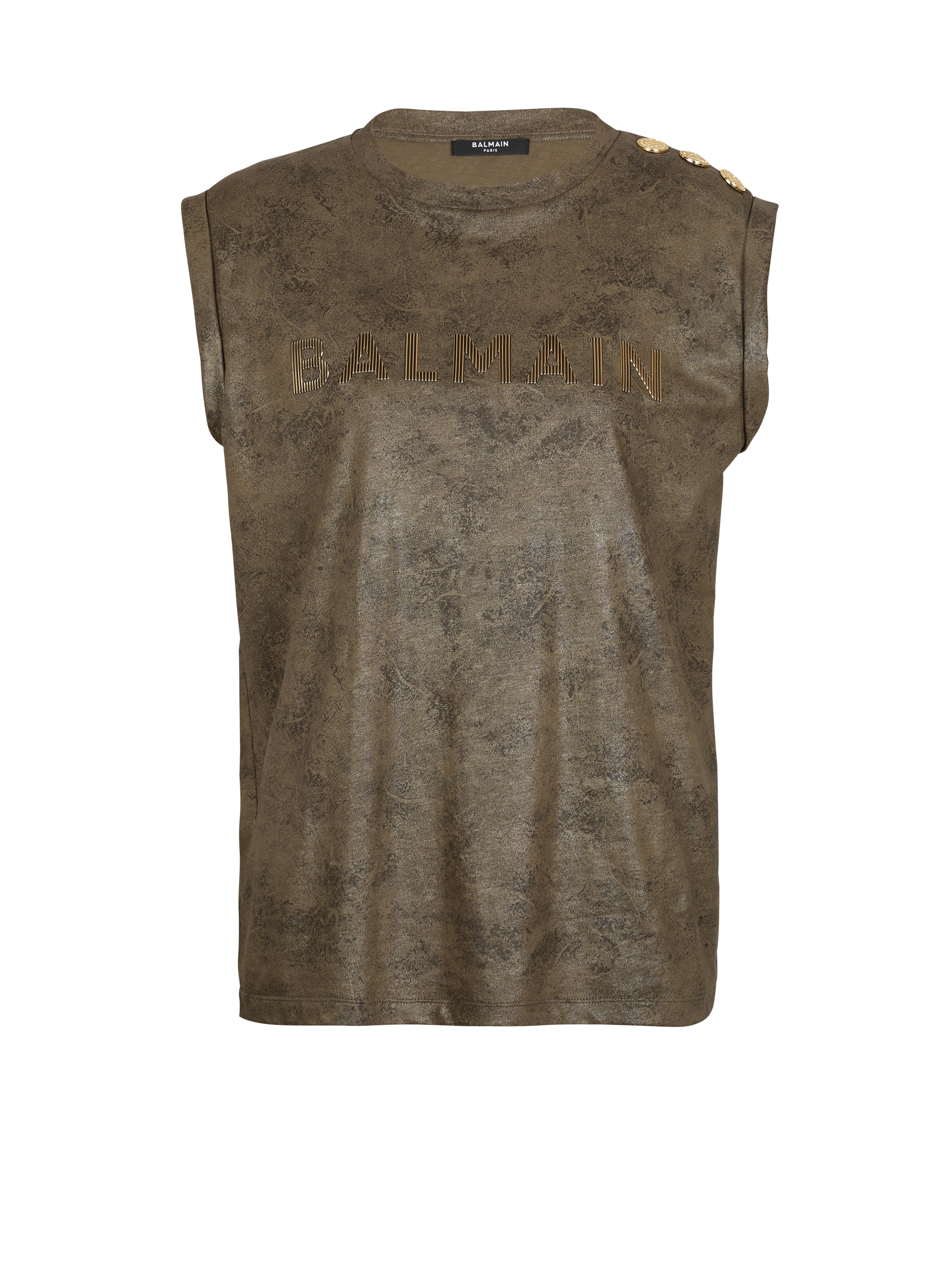 Eco-responsible cotton T-shirt with Balmain logo print, khaki