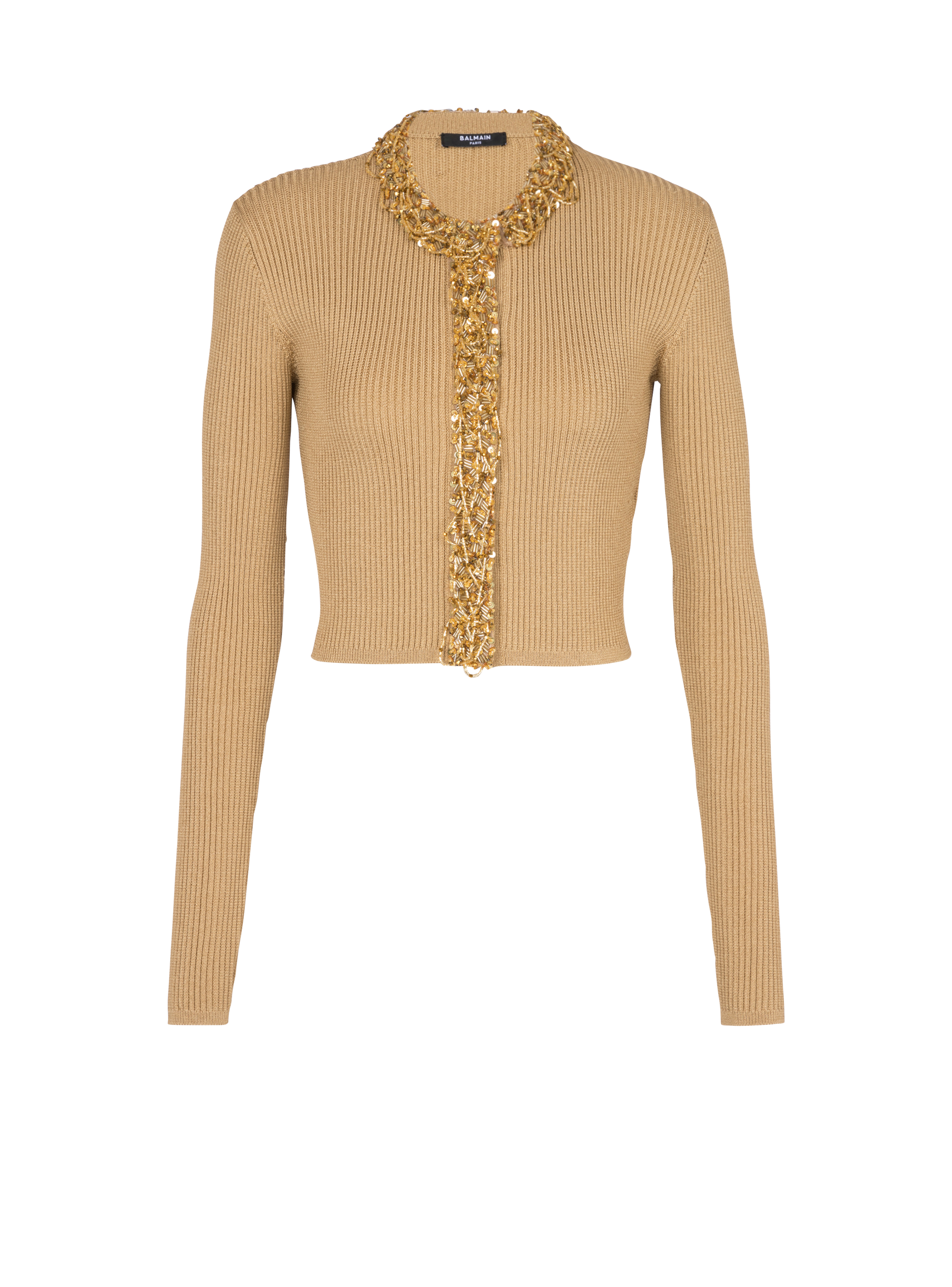 Embroidered knit cardigan, brown