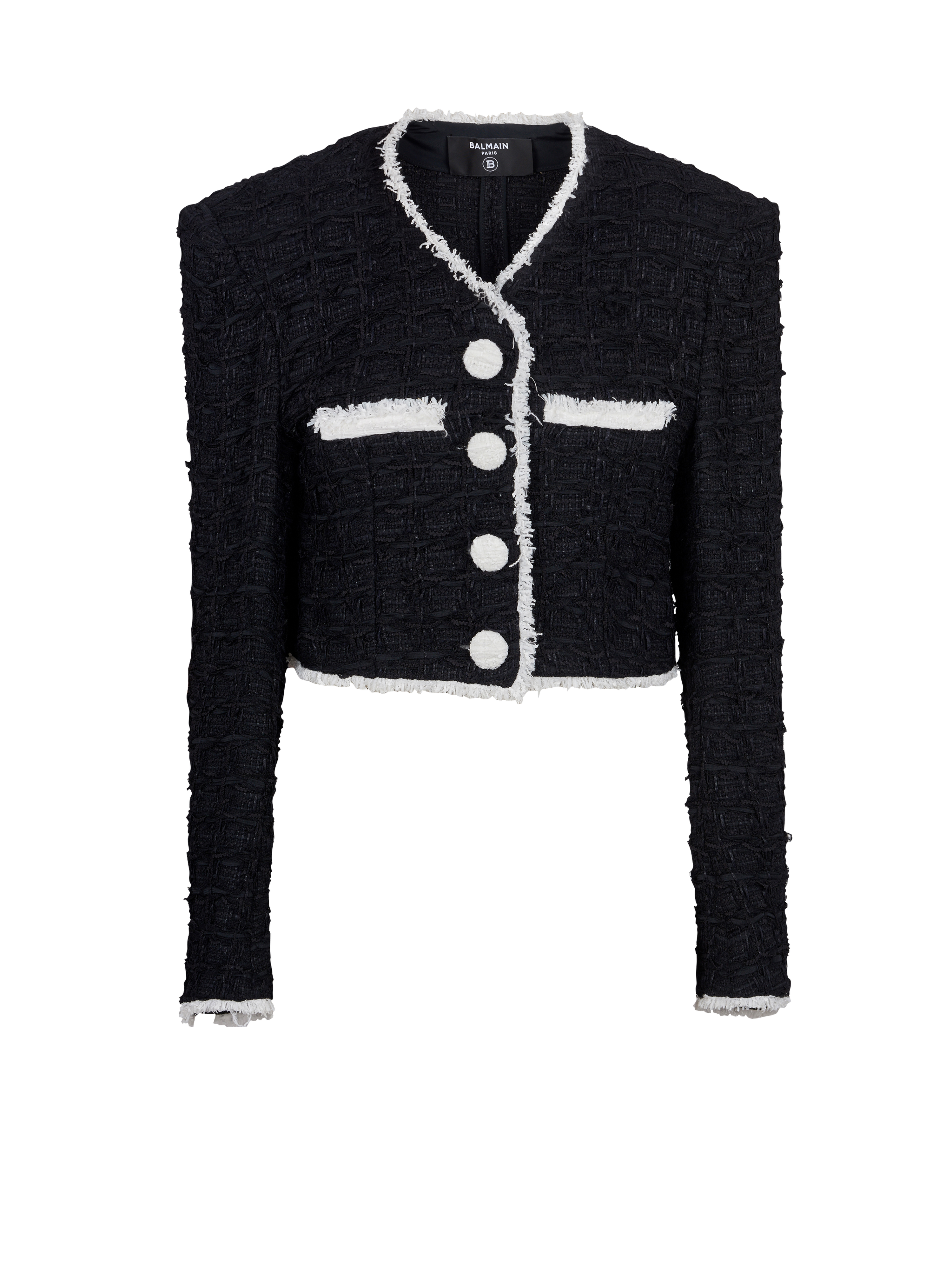 Short tweed jacket with contrasting details, black