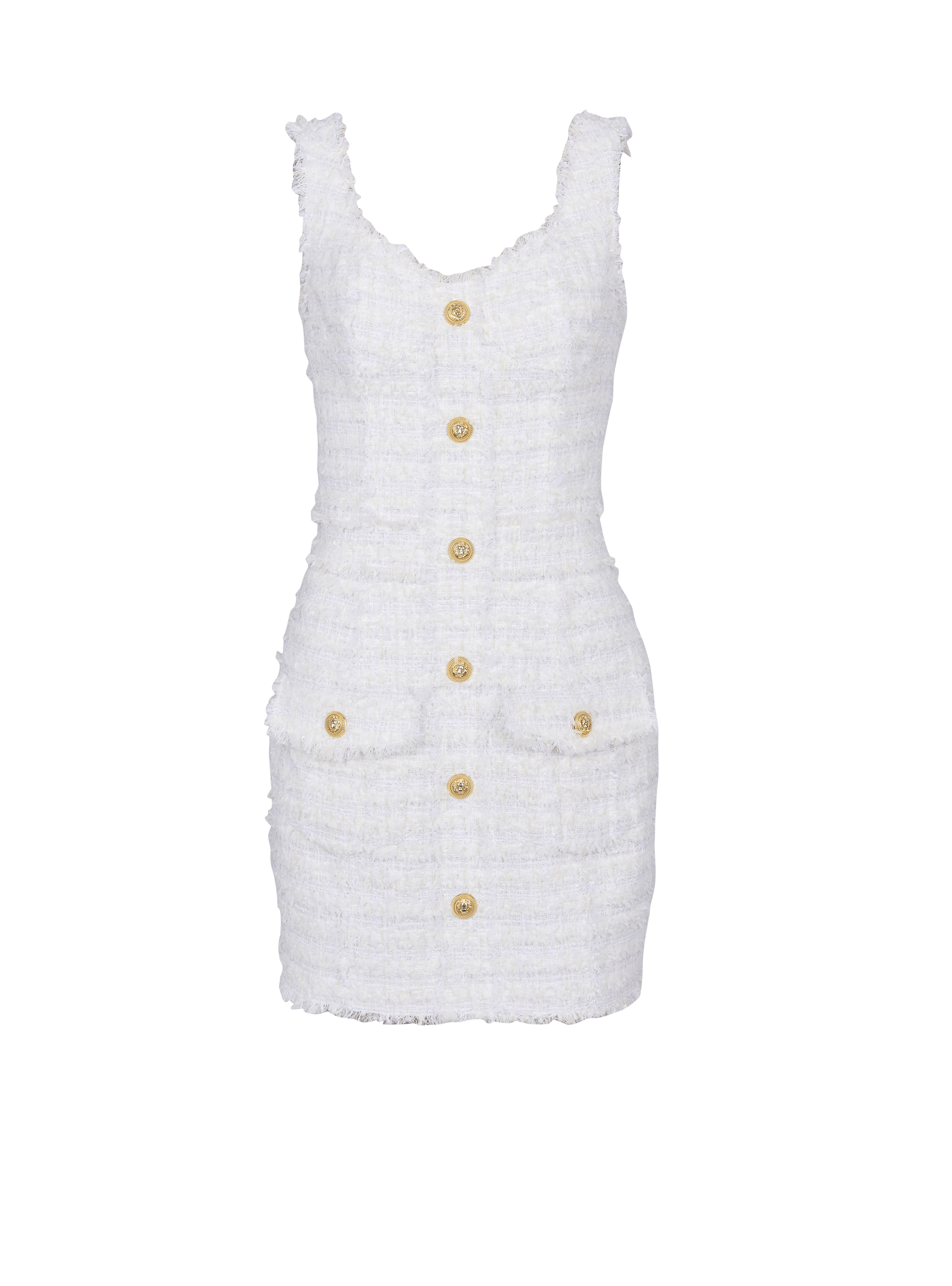 Tweed dress with straps, white