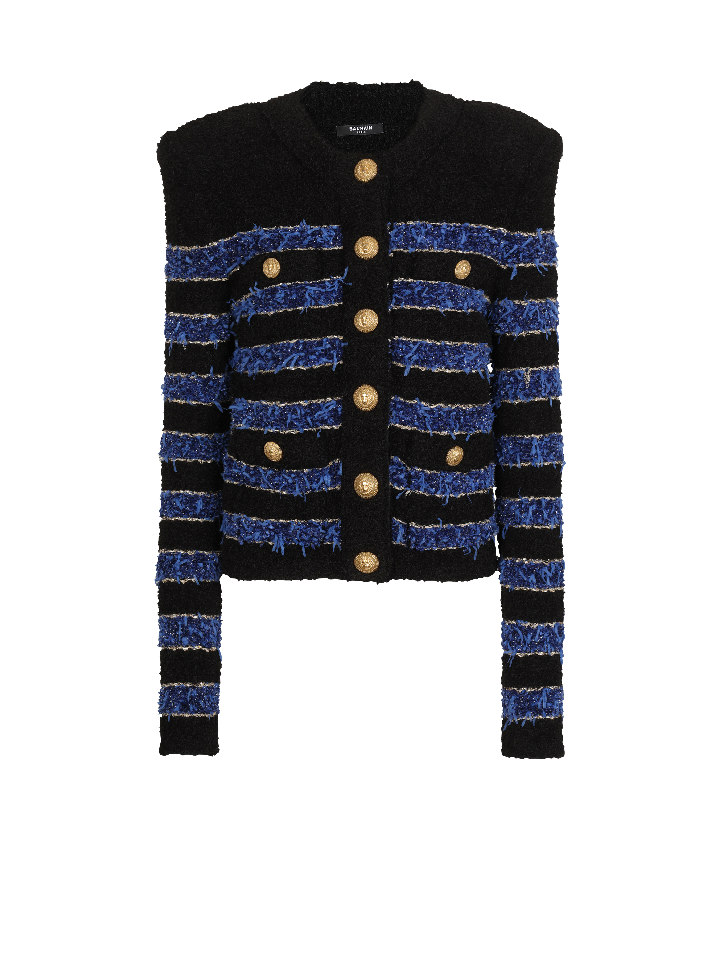 Metallic striped tweed jacket, blue