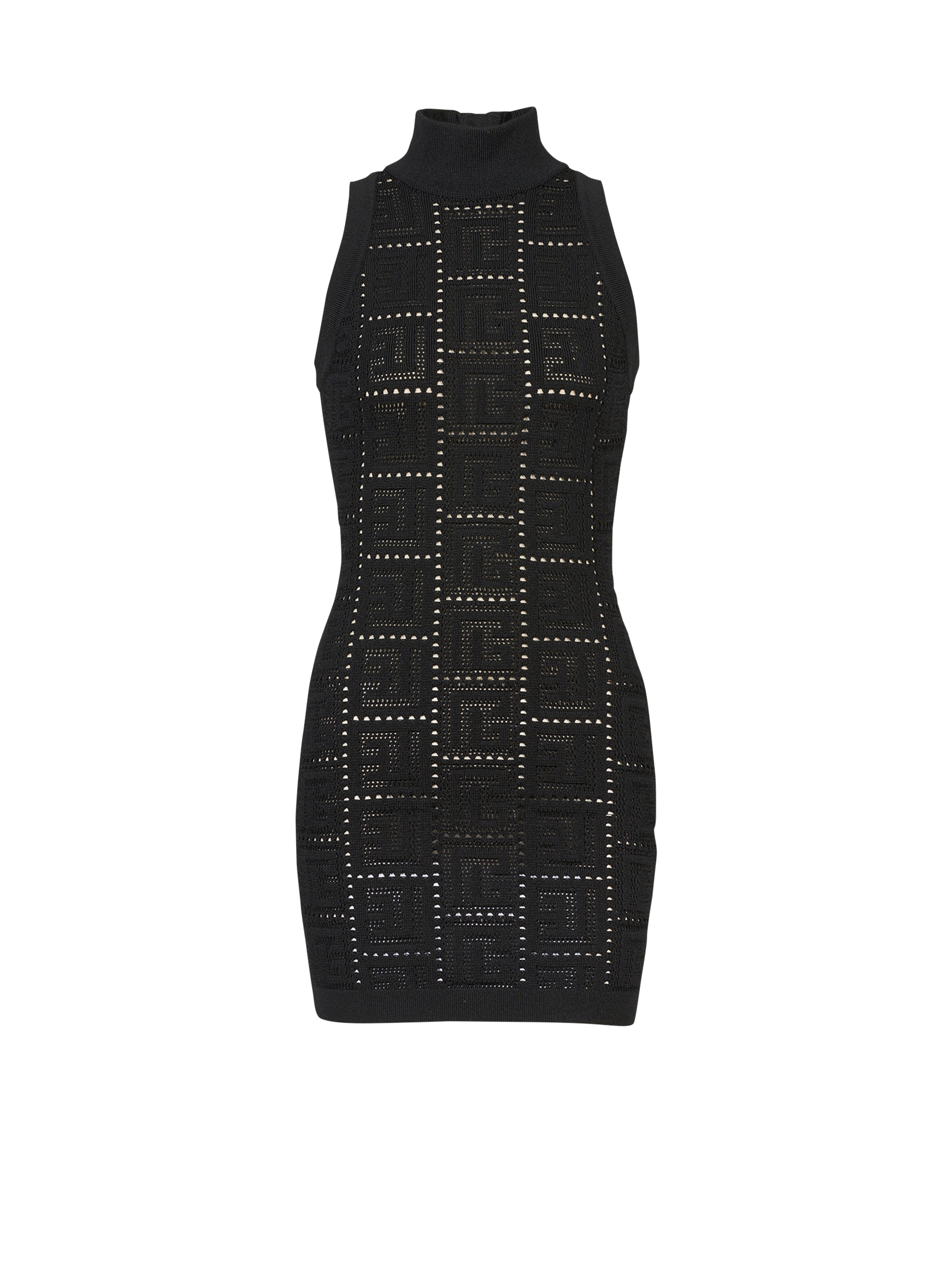 Short eco-designed knit dress with Balmain monogram, black