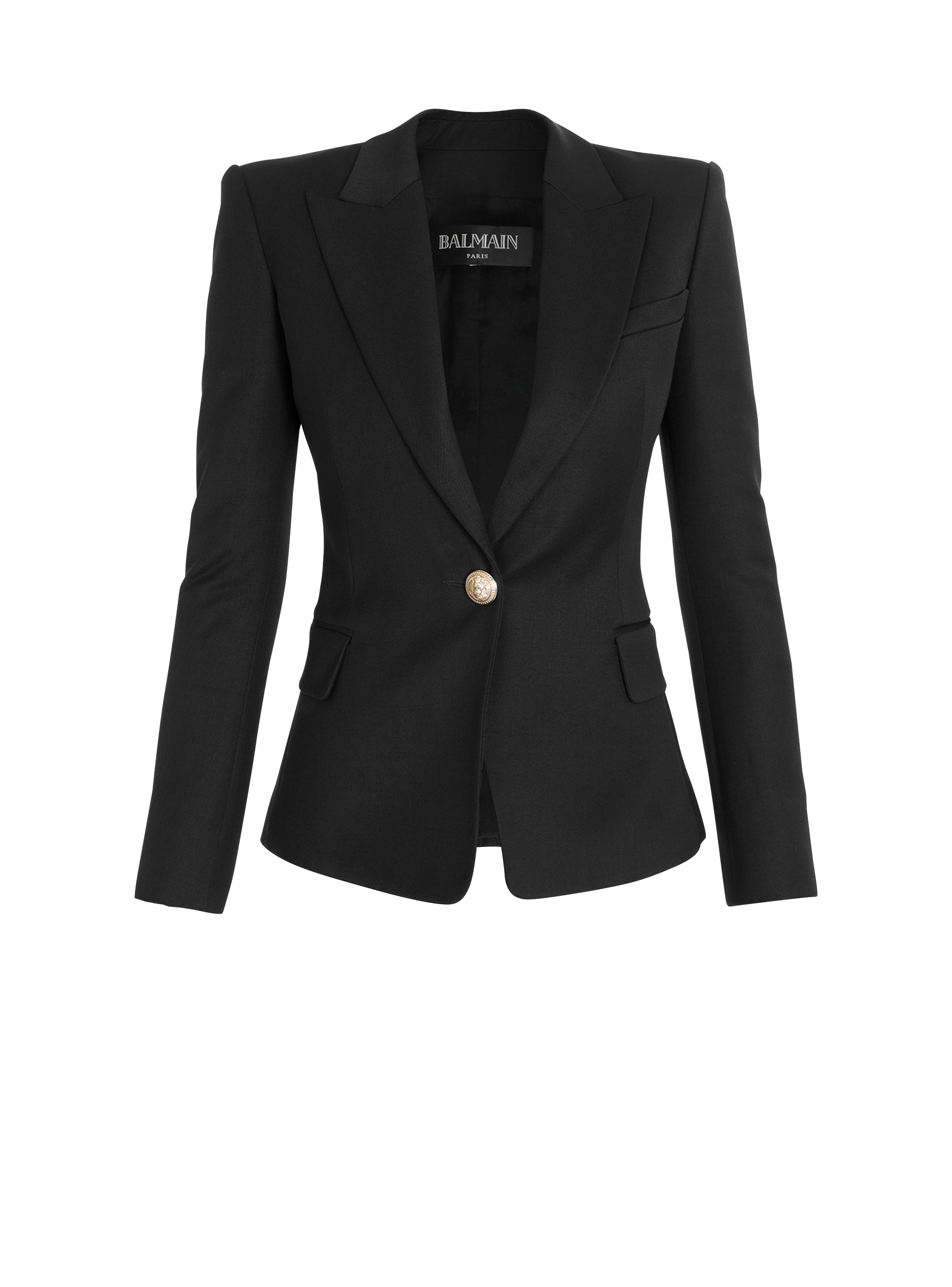 One-button wool blazer, black