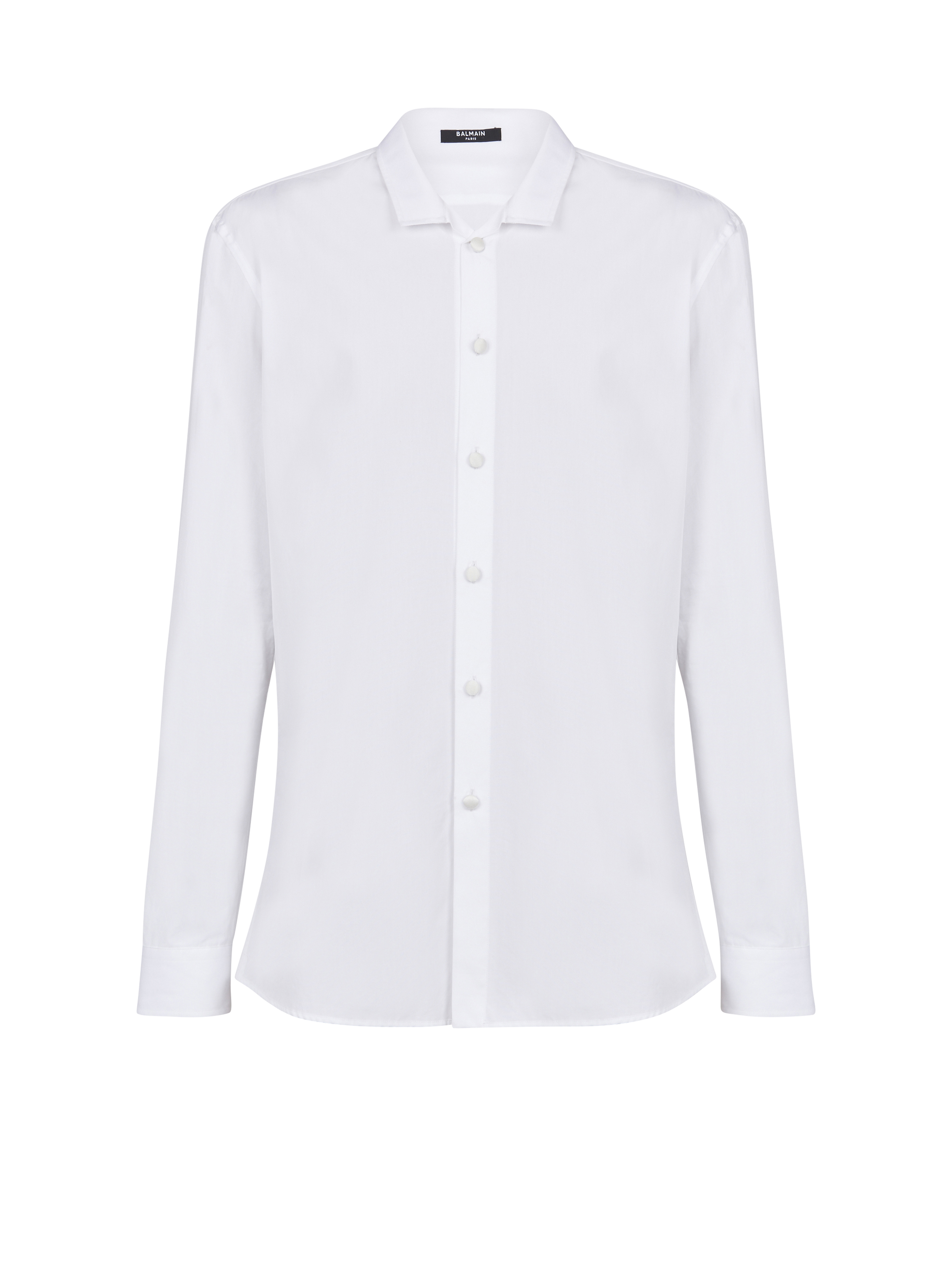Cotton shirt with satin-covered buttons , white