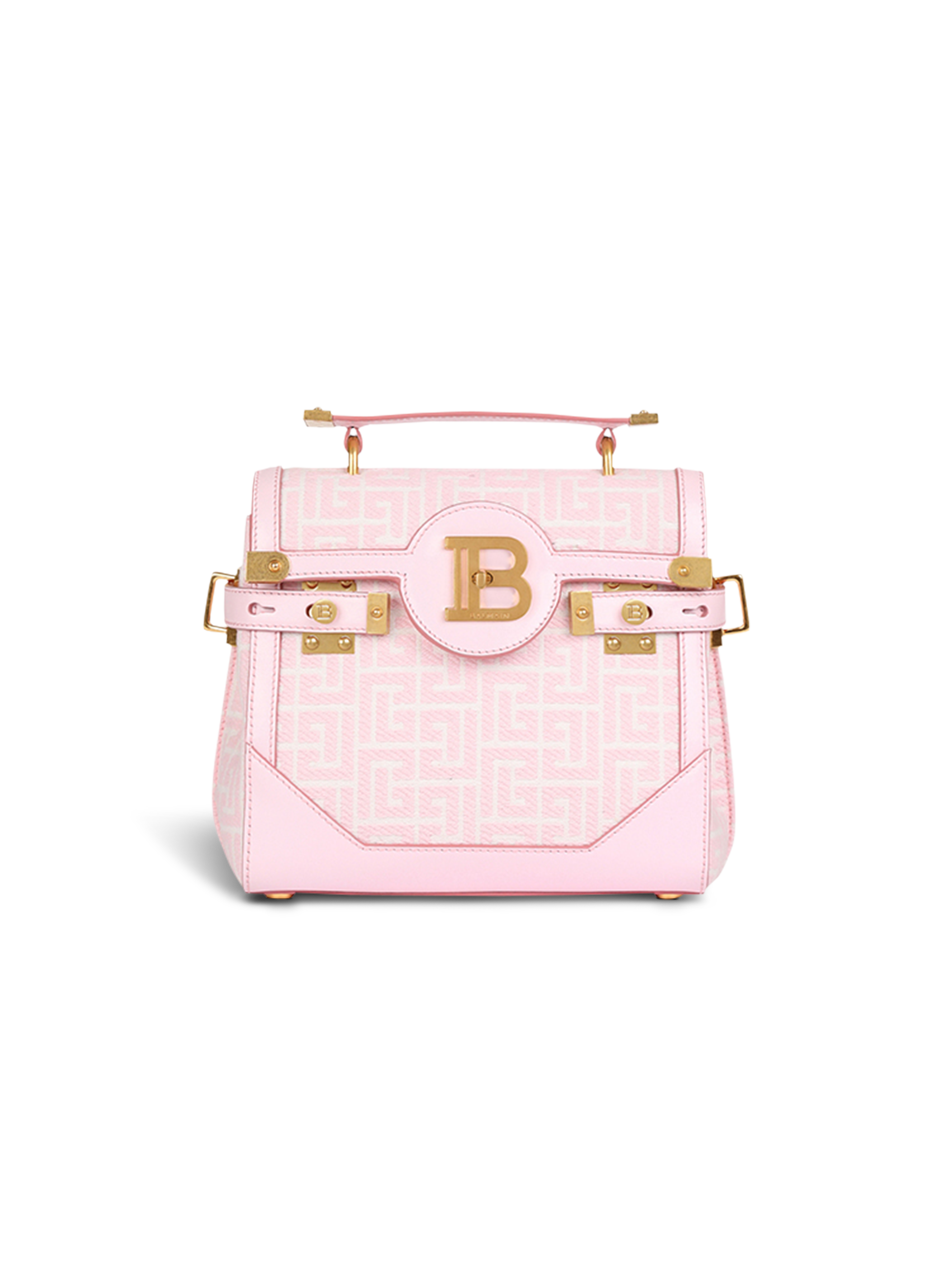 Bicolor jacquard B-Buzz 23 bag with black leather panel, pink