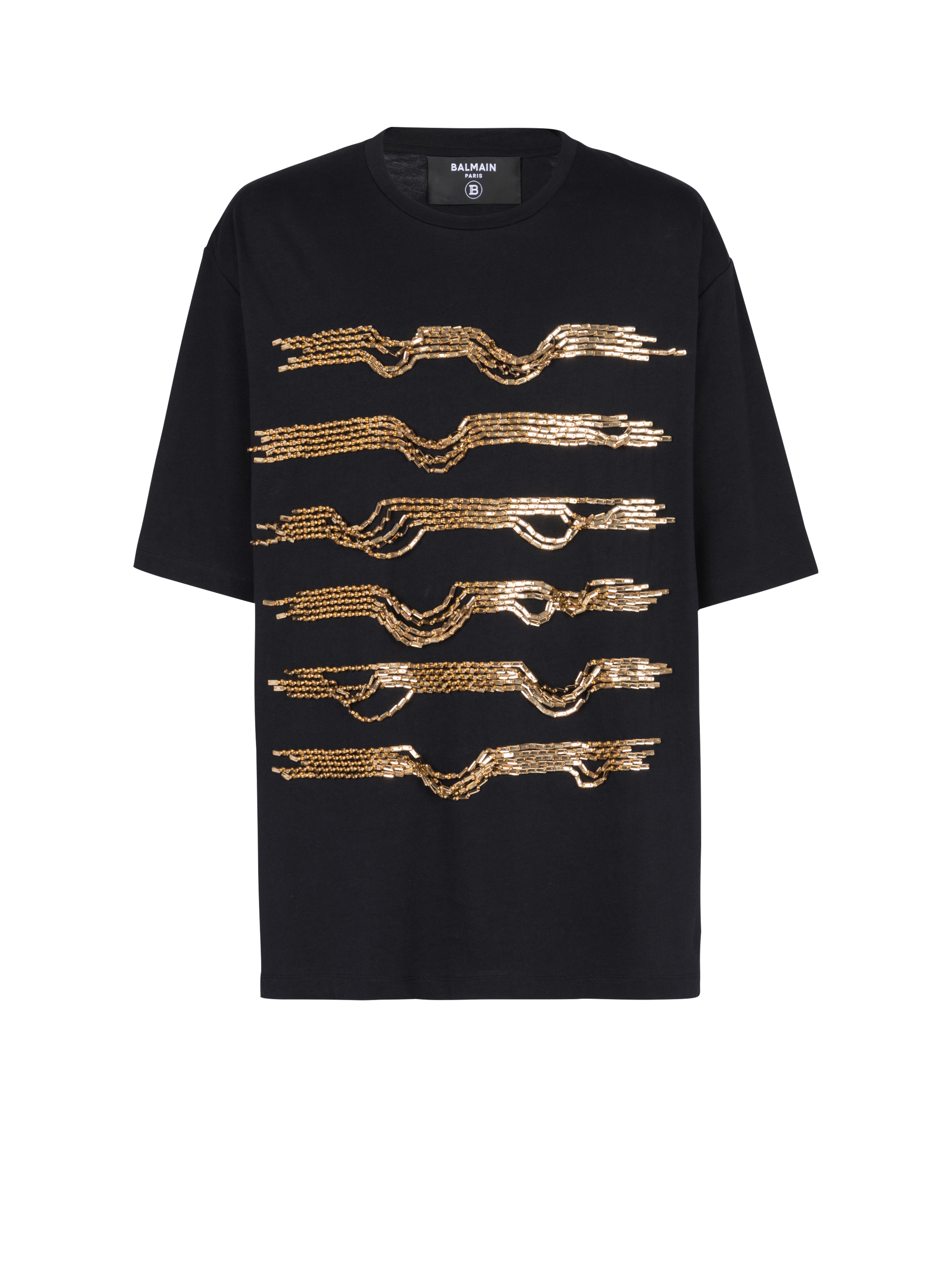 Embroidered cotton T-shirt with destroy stripes, gold