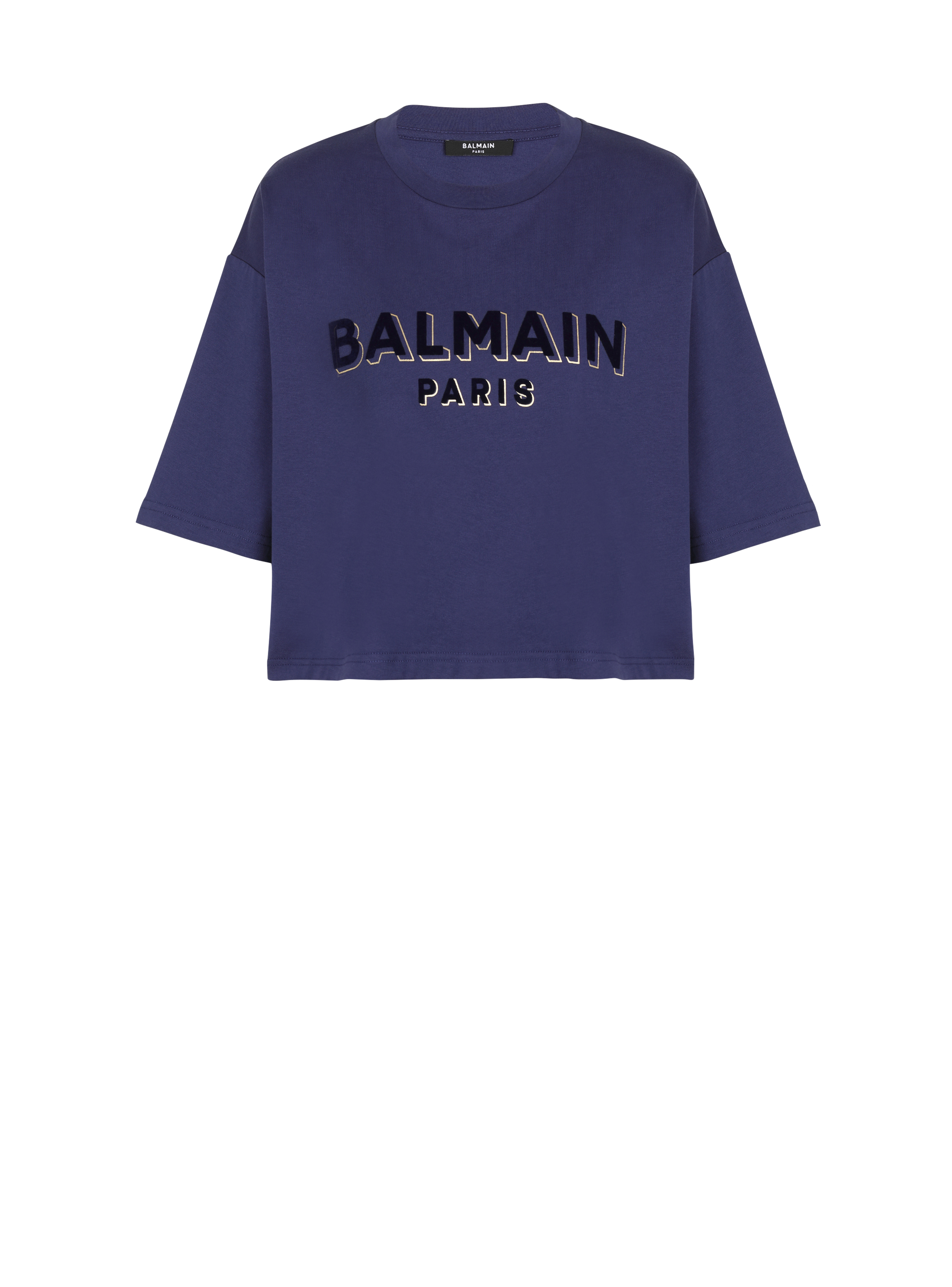 Balmain巴尔曼标志金属植鞣棉质短装T恤, blue