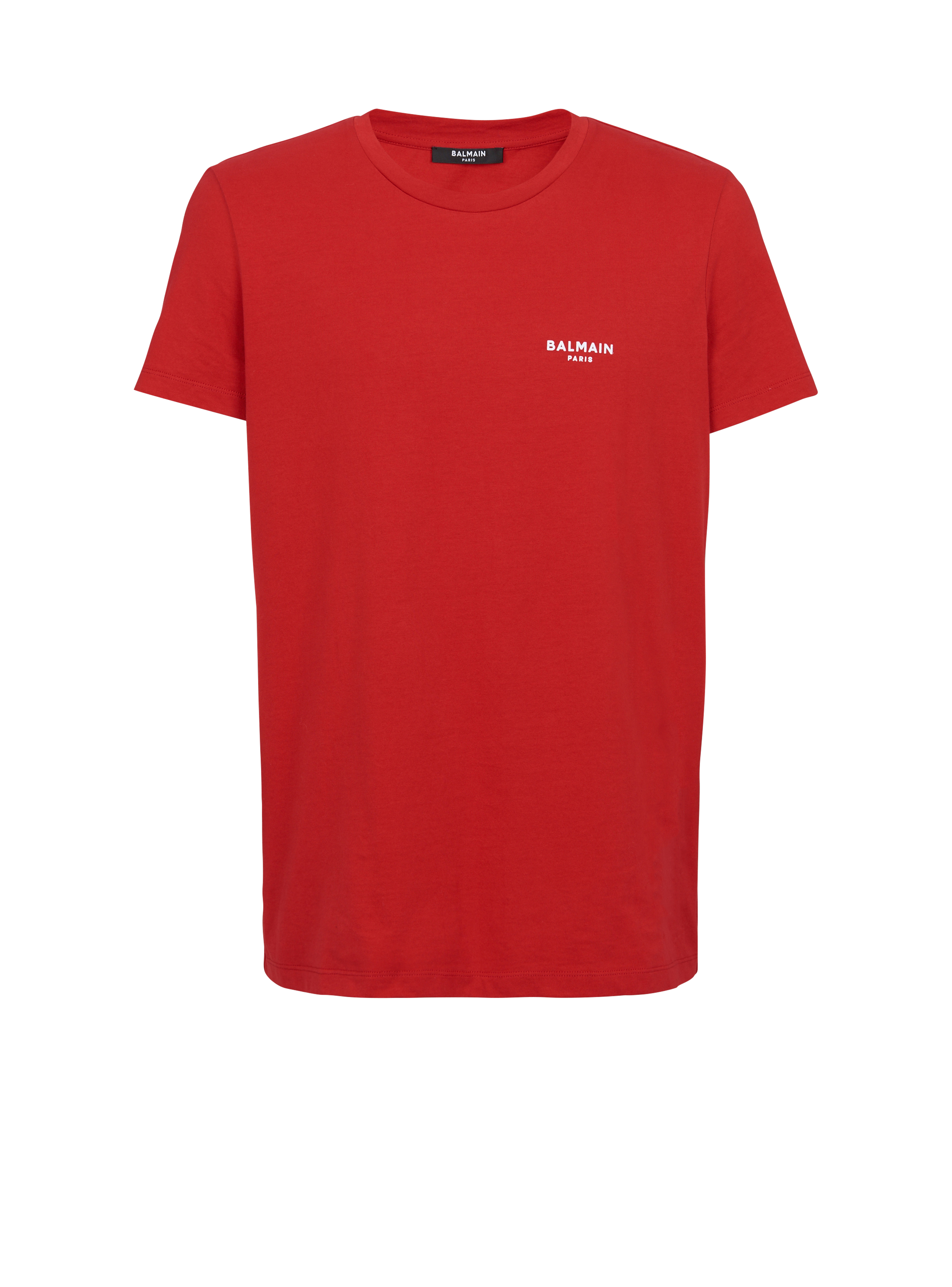 플로킹 가공 Balmain Paris 스몰 로고 디테일 코튼 티셔츠, red