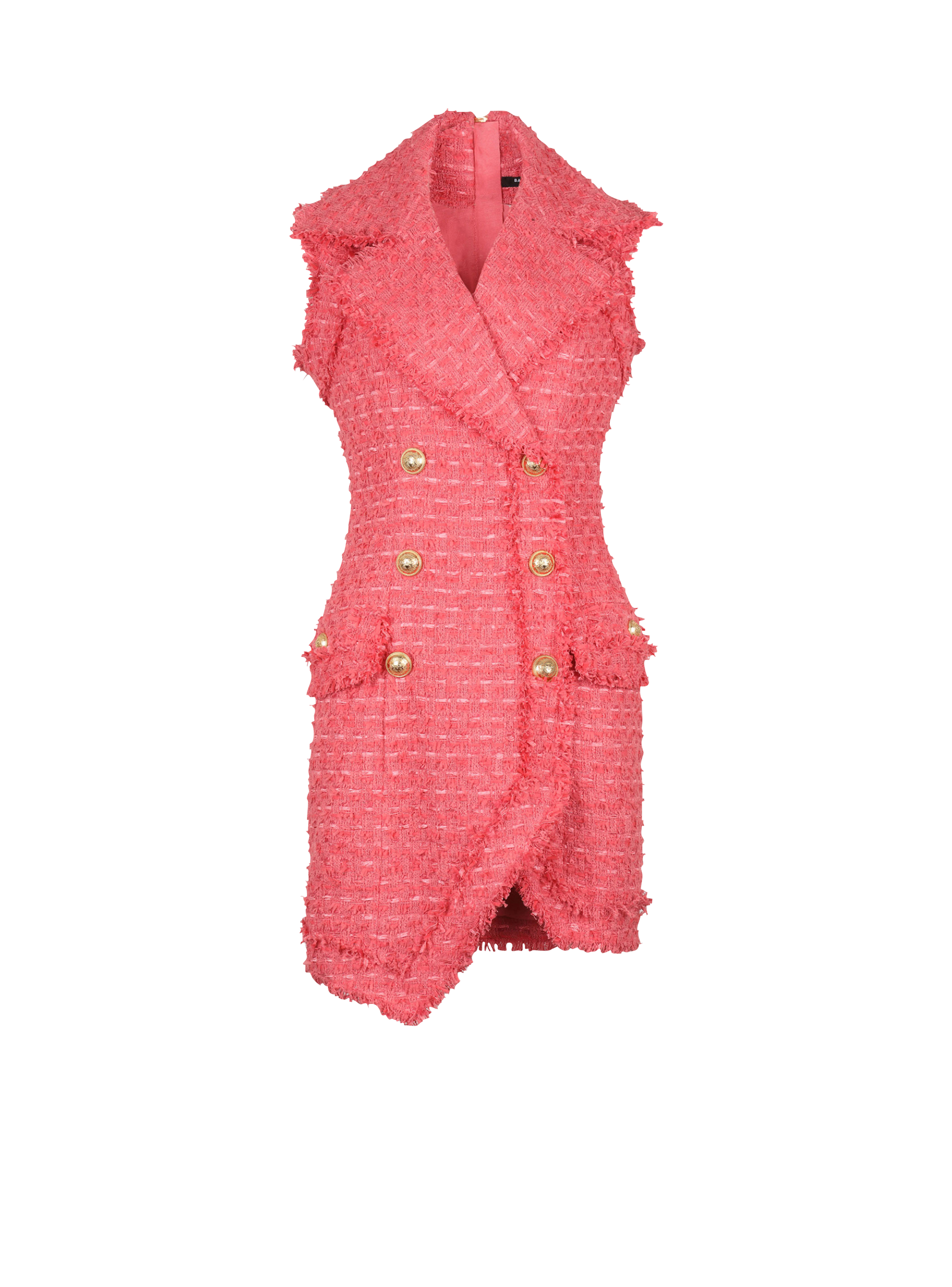 Short tweed dress with gold-tone double-buttoned fastening, pink
