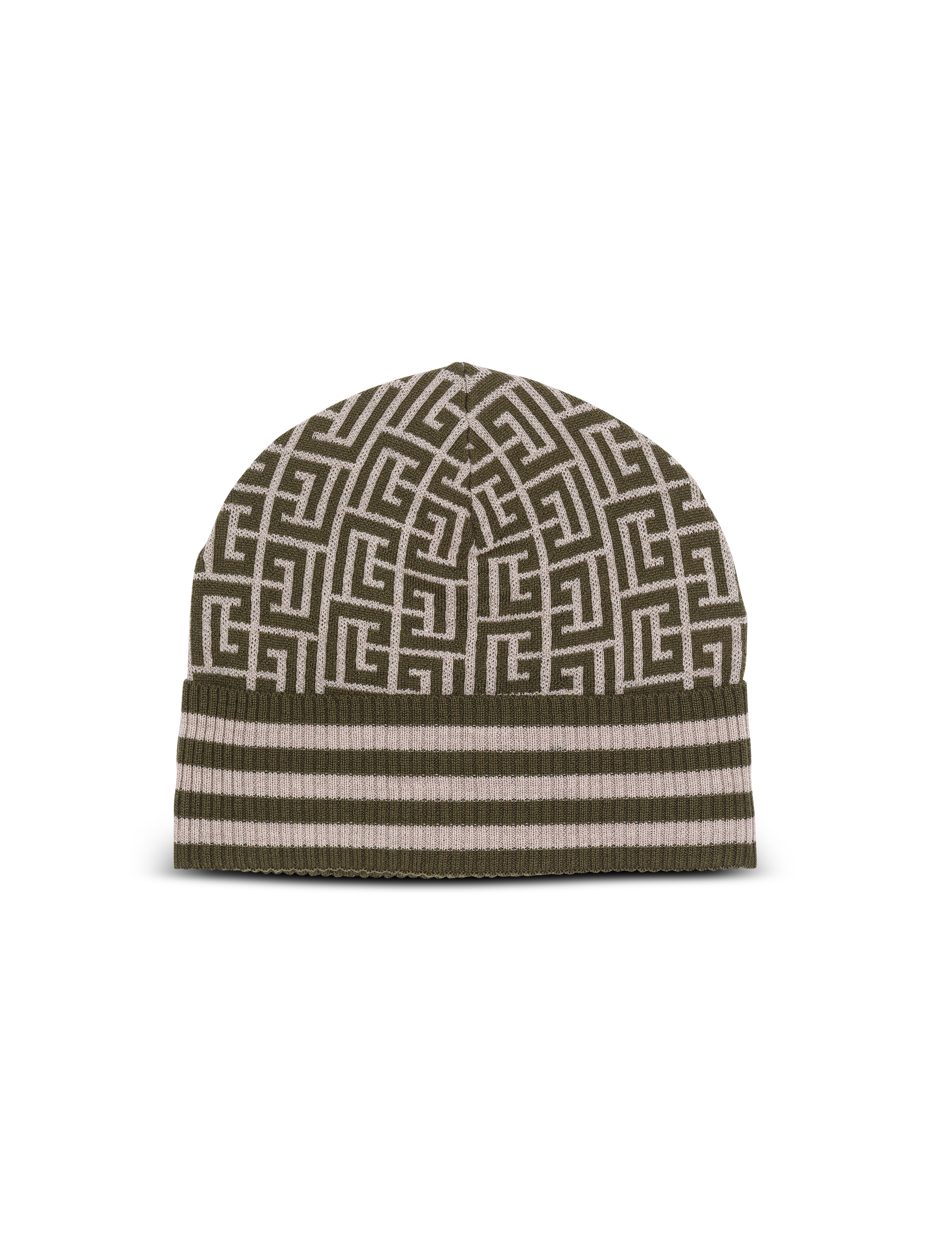 Monogrammed embroidered wool hat, khaki