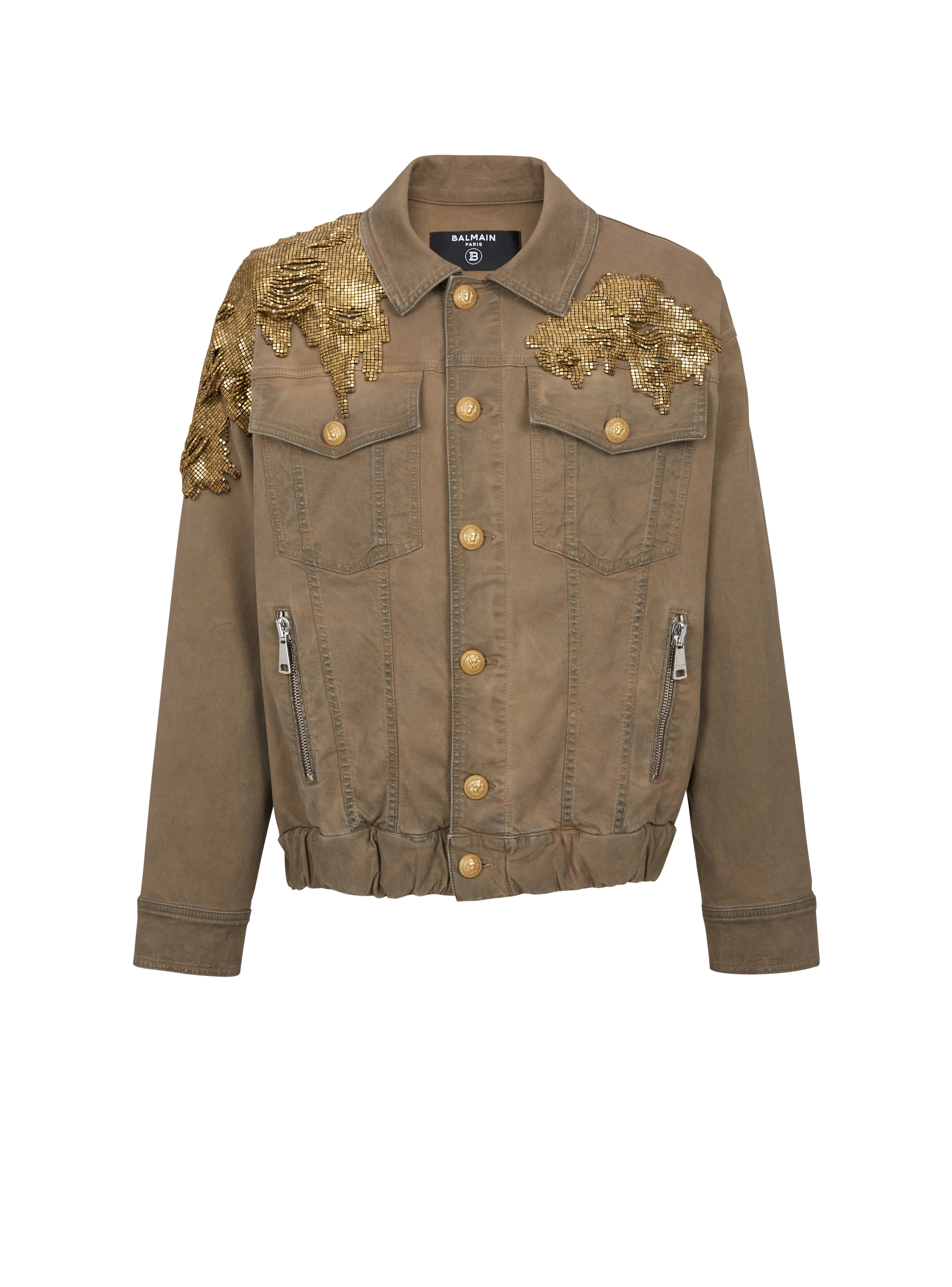 Embroidered denim jacket, khaki